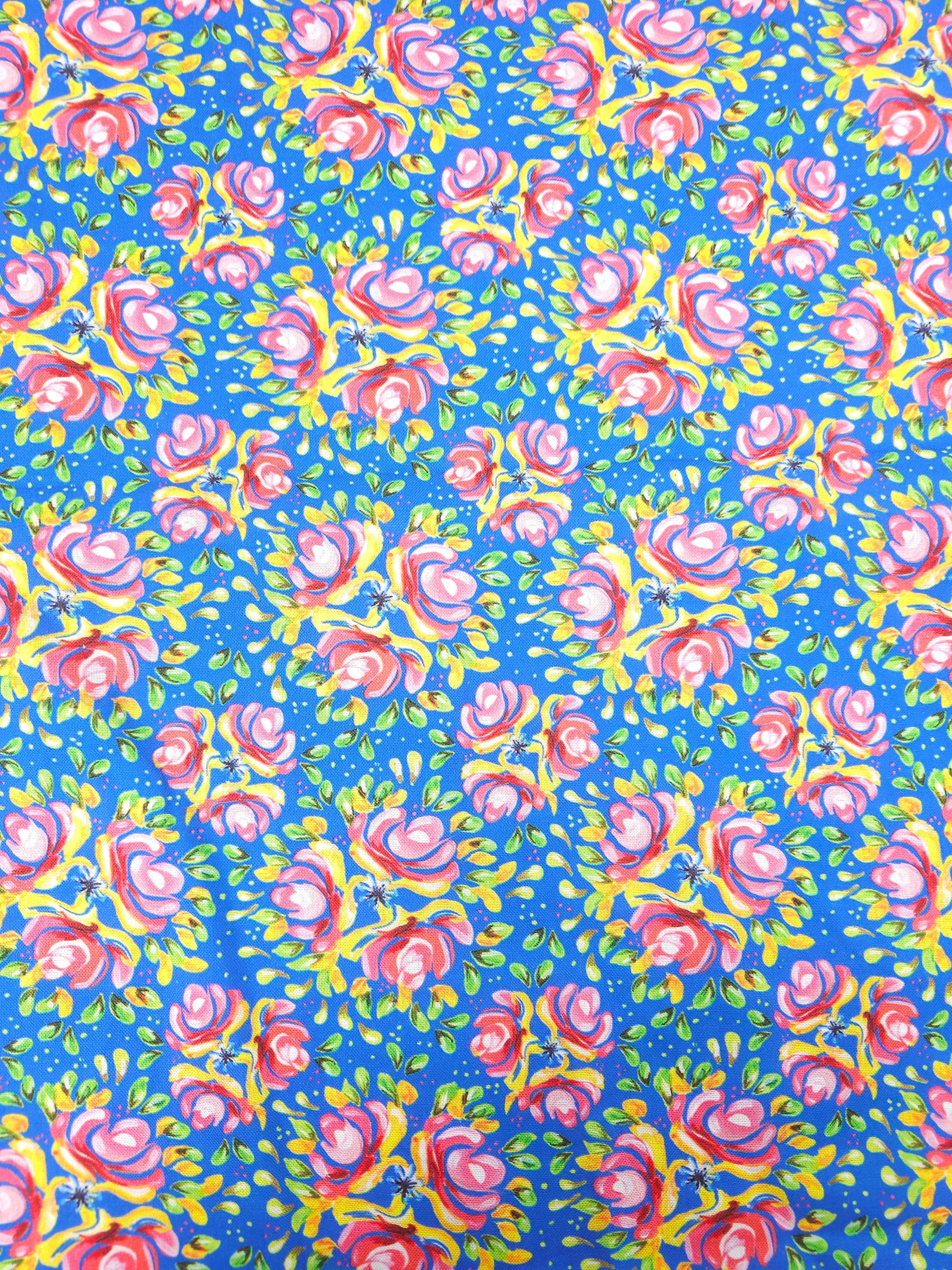 Blue/Pink Floral Waters 100% Cotton