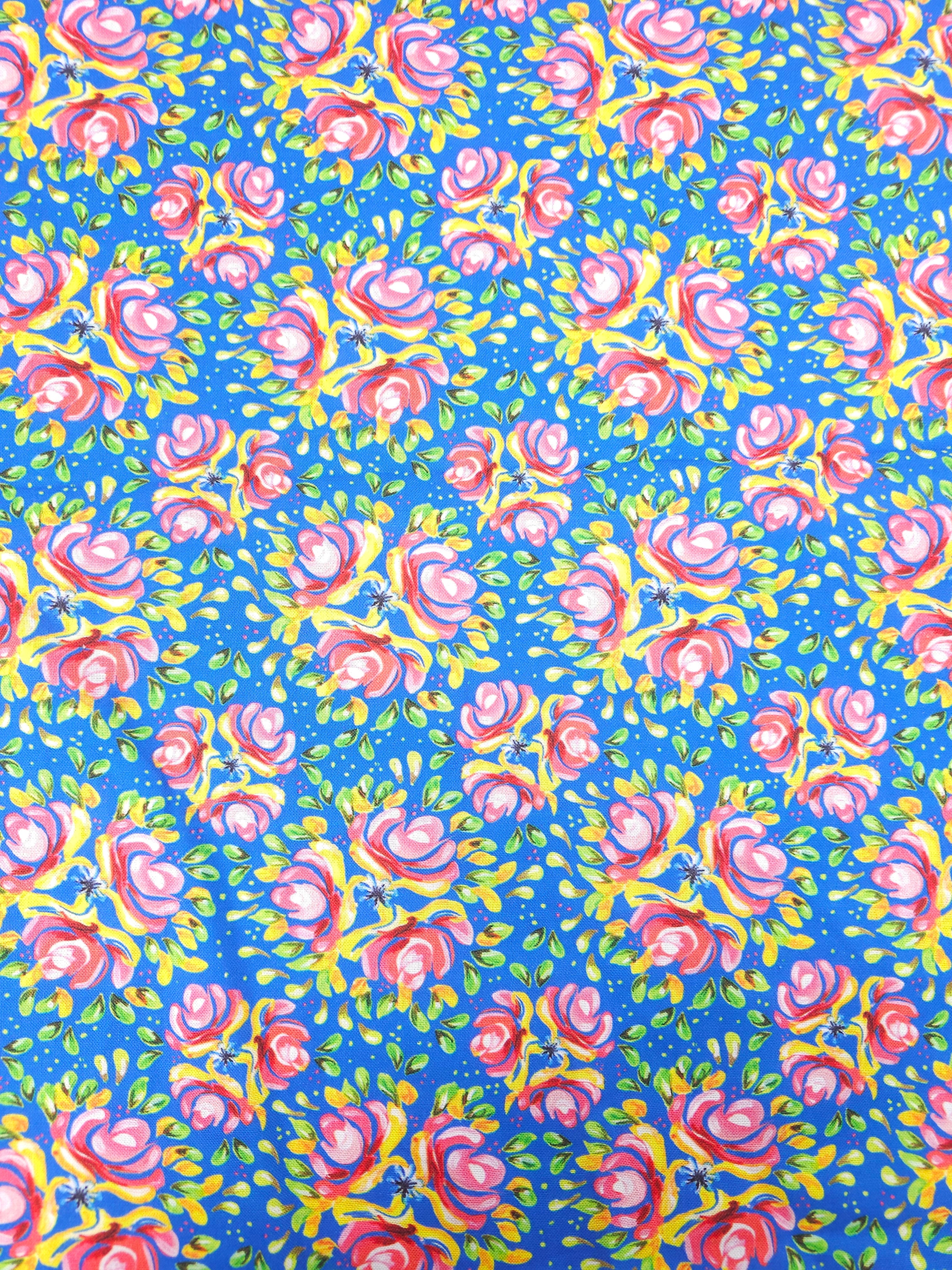 Blue/Pink Floral Waters 100% Cotton
