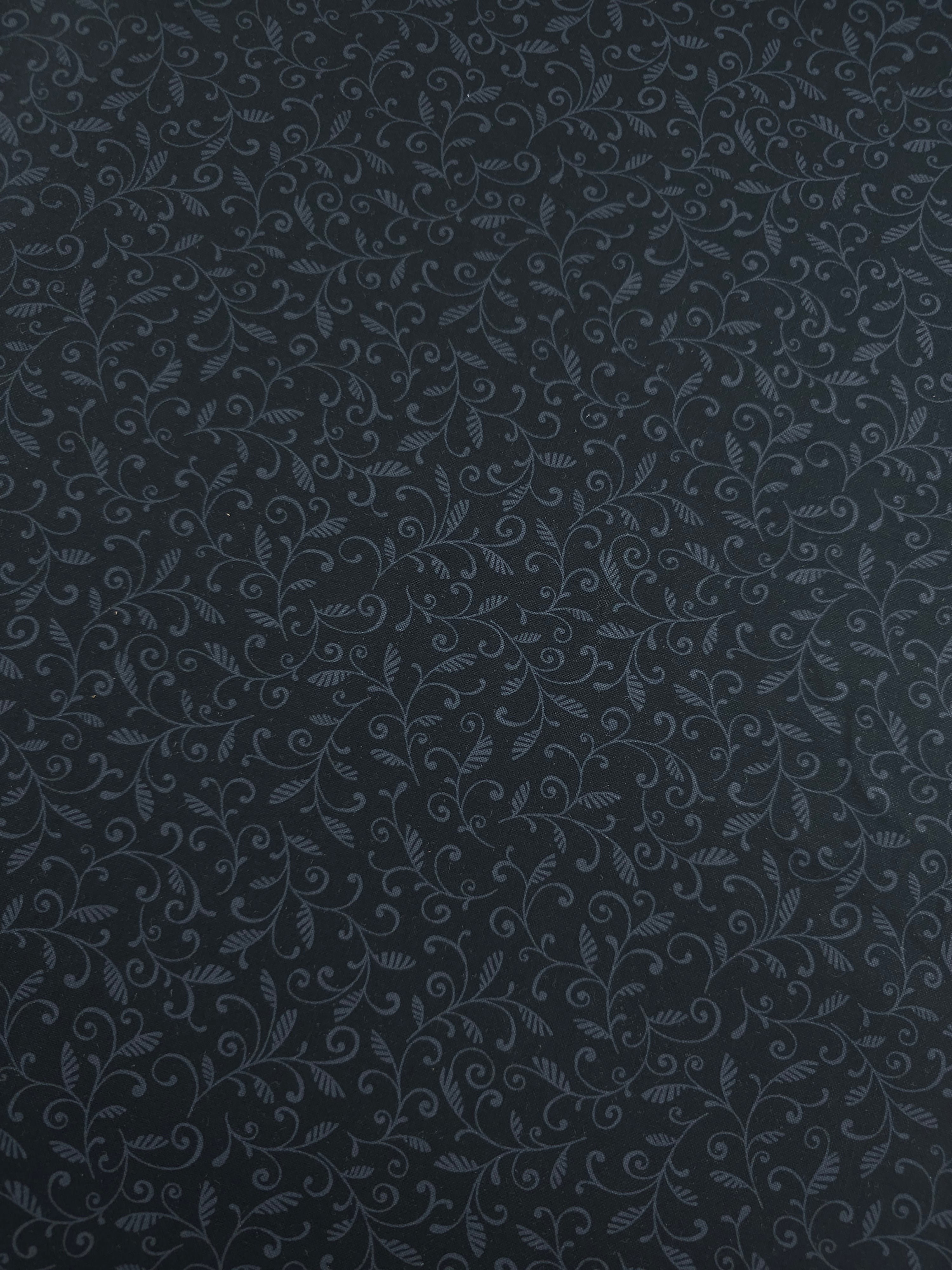 Black/Grey Leaf Vine 100% Cotton