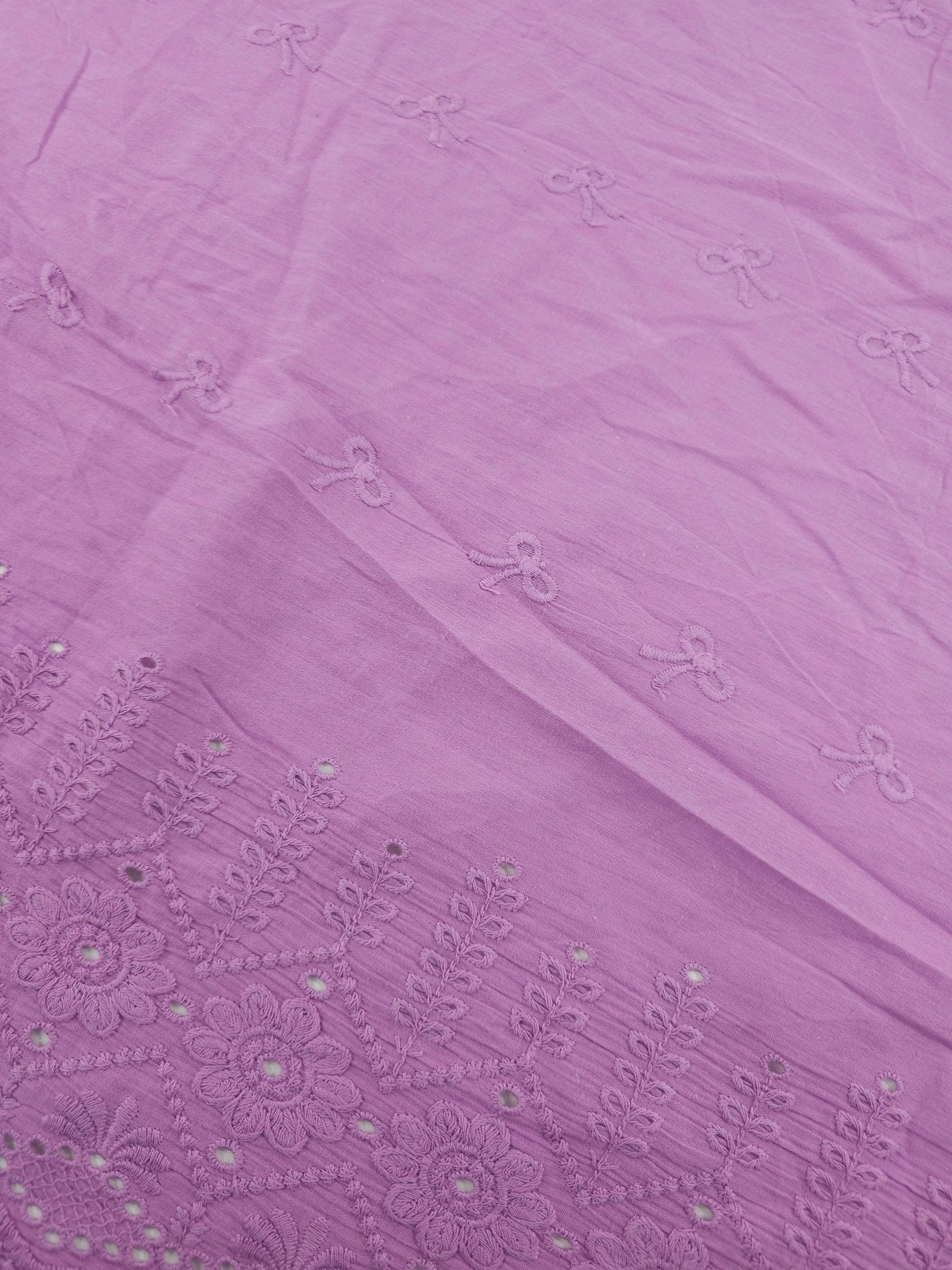 Purple Bow Floral Cambric Cotton Broderie Anglaise