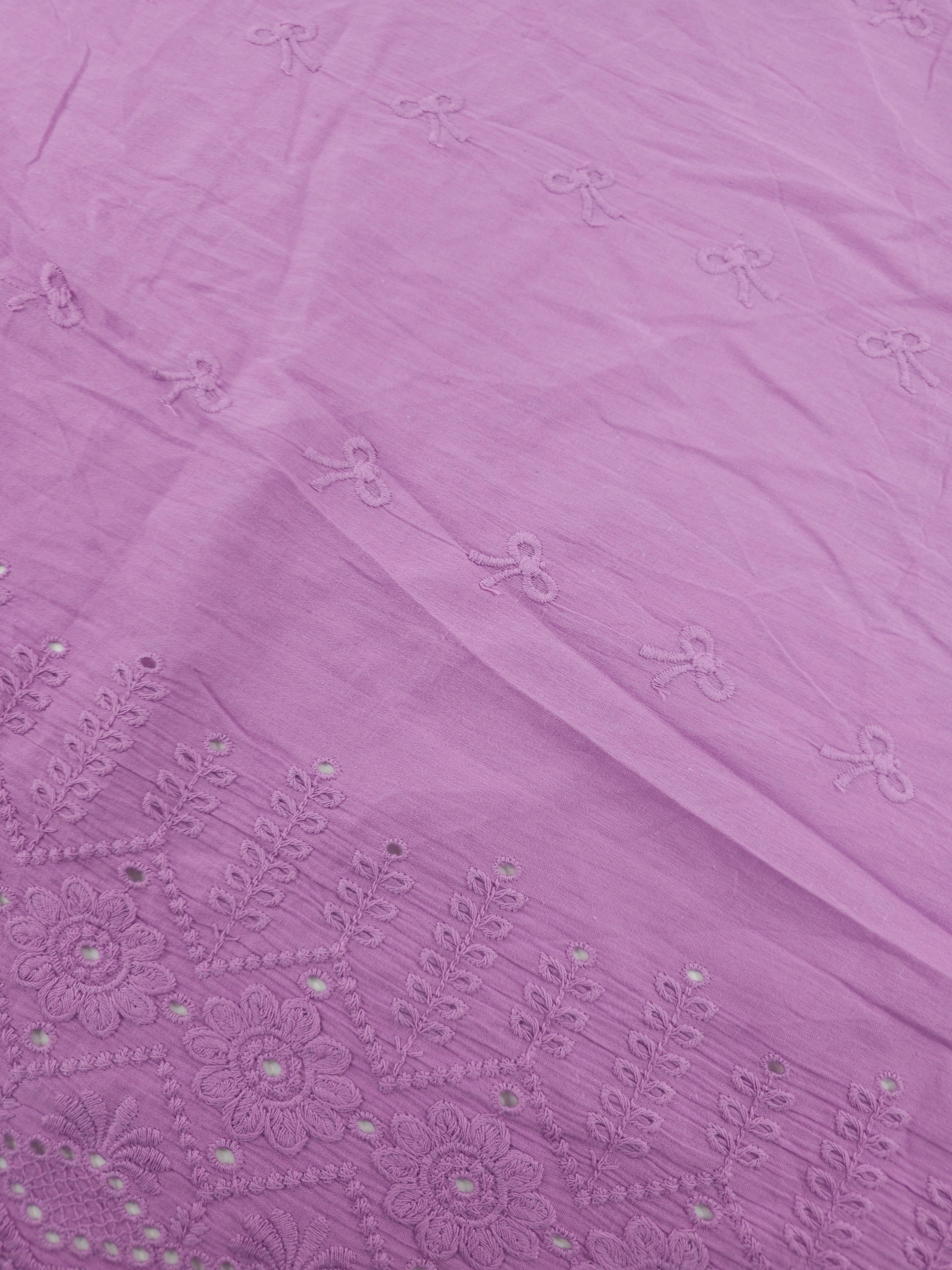 Purple Bow Floral Cambric Cotton Broderie Anglaise