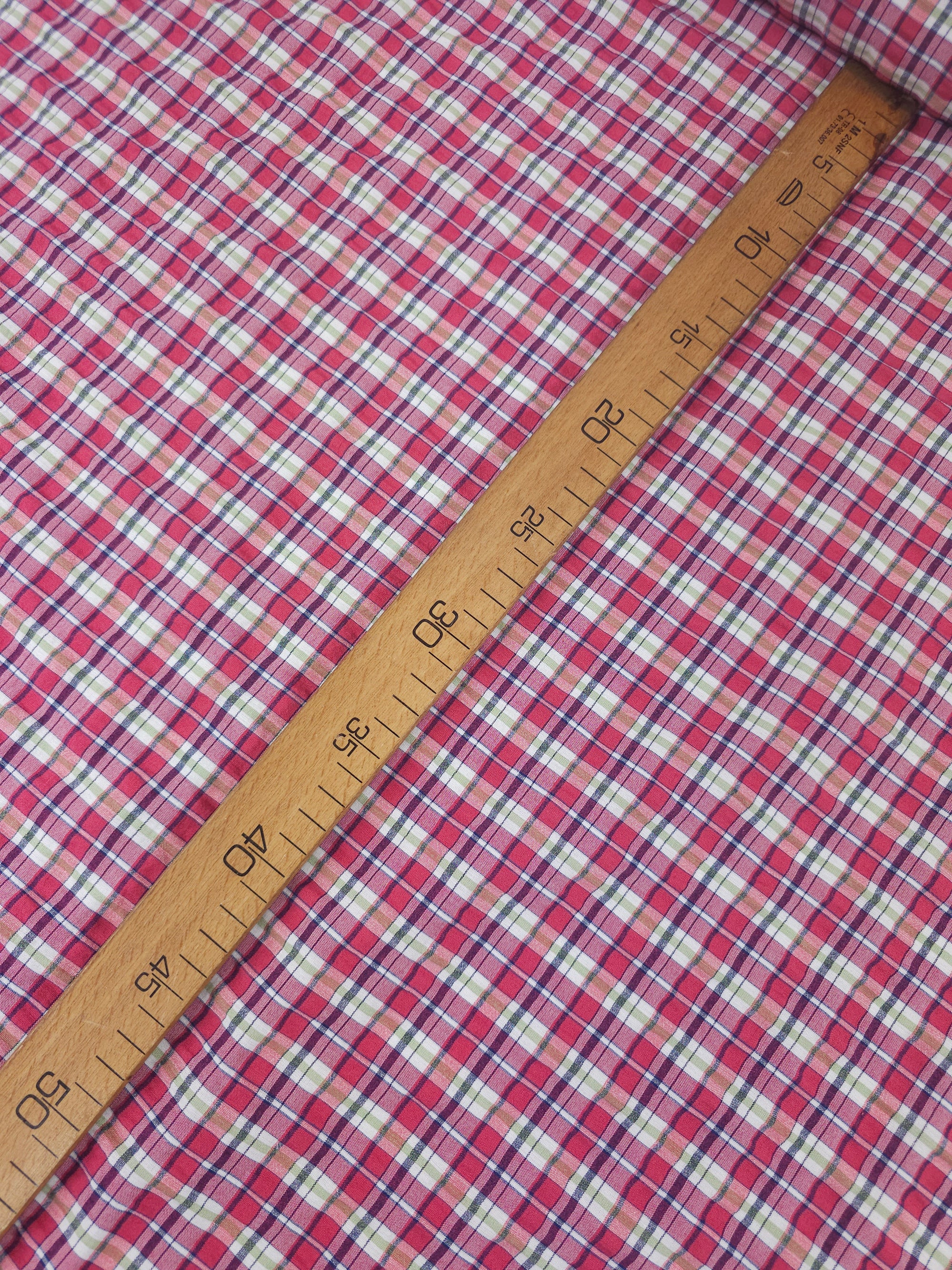 Rose/Green Tartan Crinkle Cotton