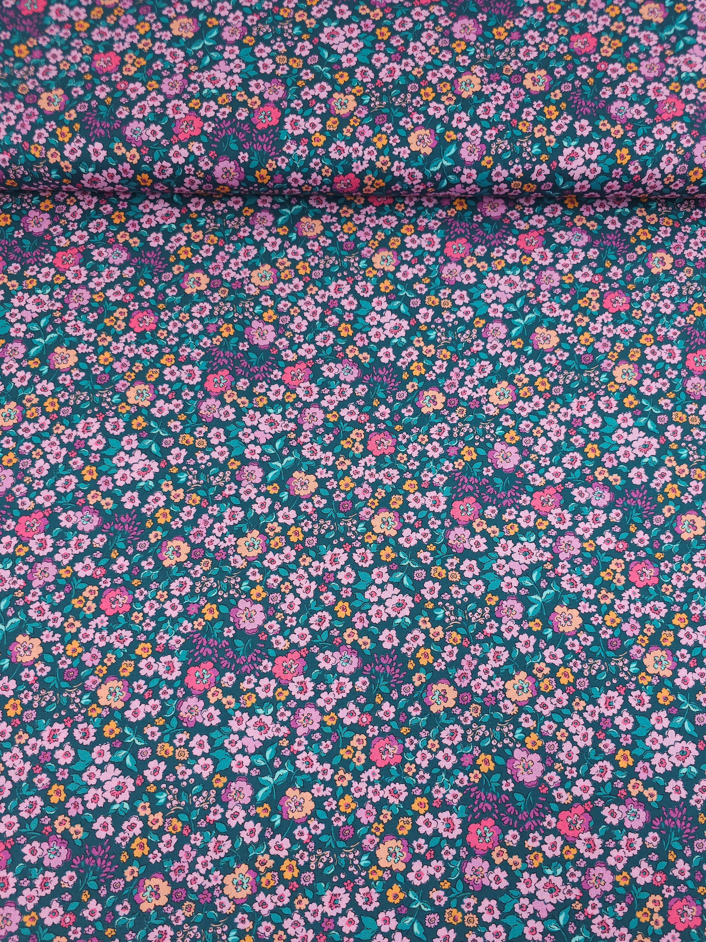 Pink/Teal Floral Fusion 100% Cotton 57"