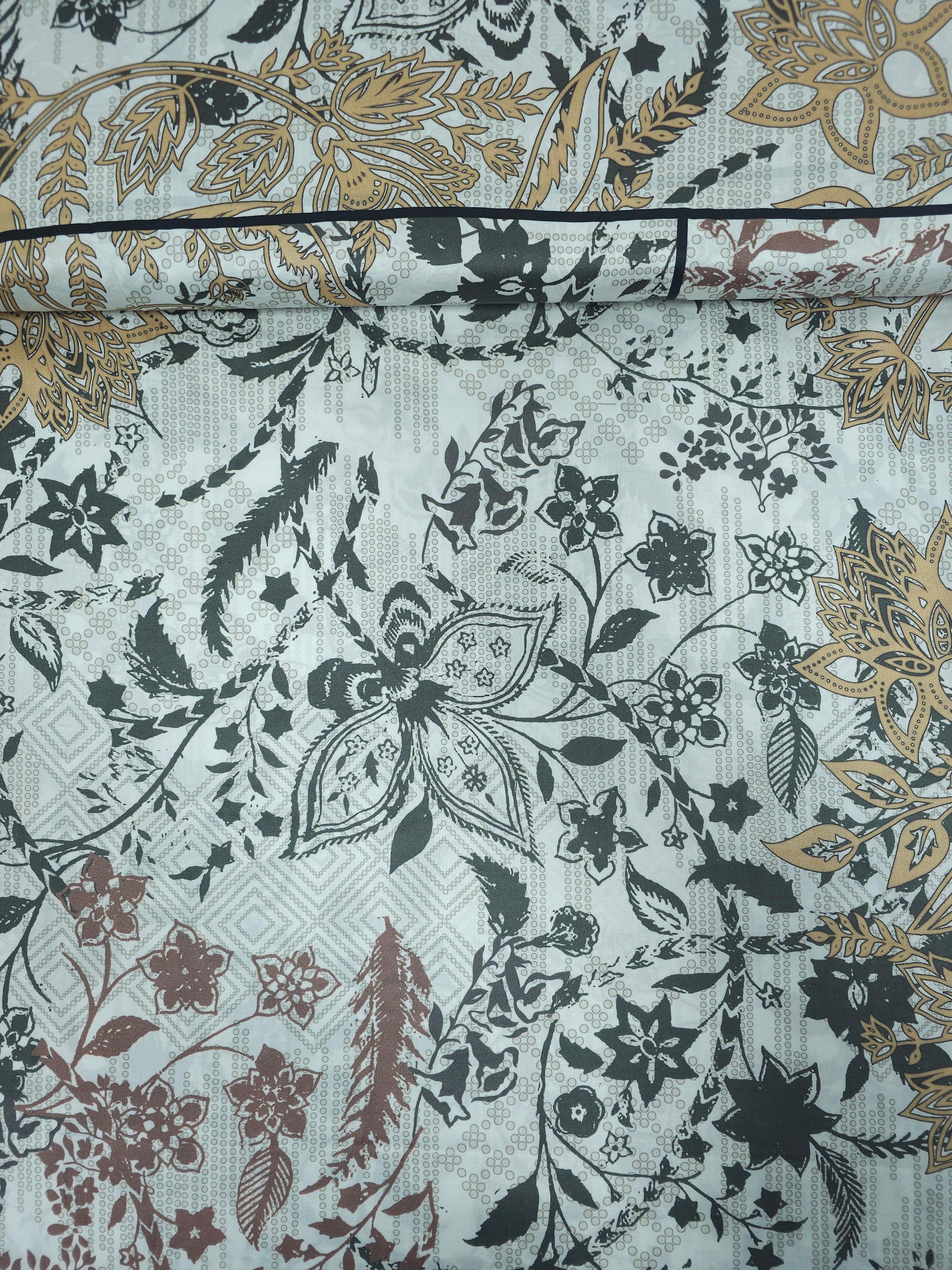 Peach/Grey Abstract Floral Cotton Sateen 60" - 1.70m Panel