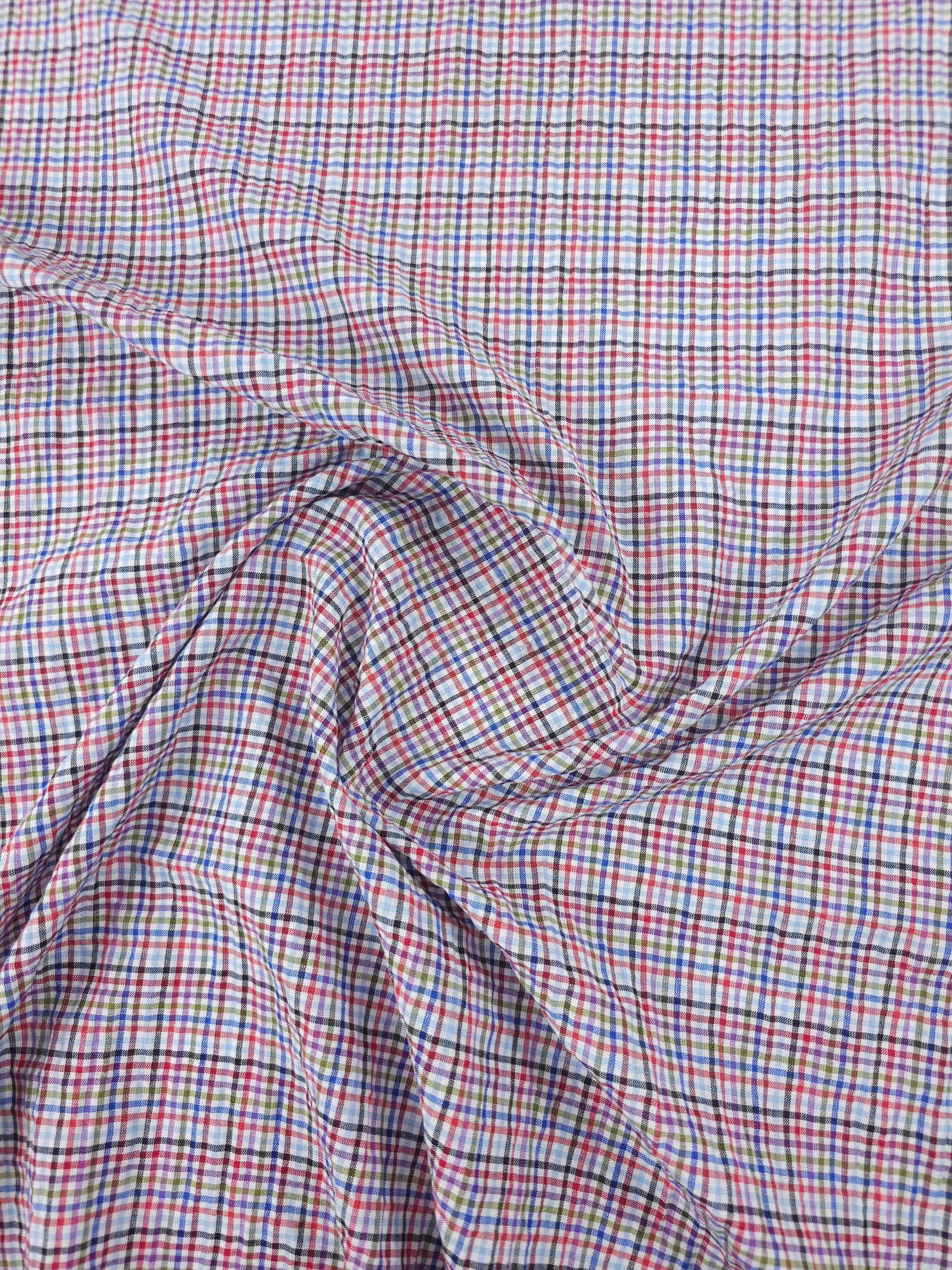 Multicolour Mini Tartan Crinkle Poly Cotton