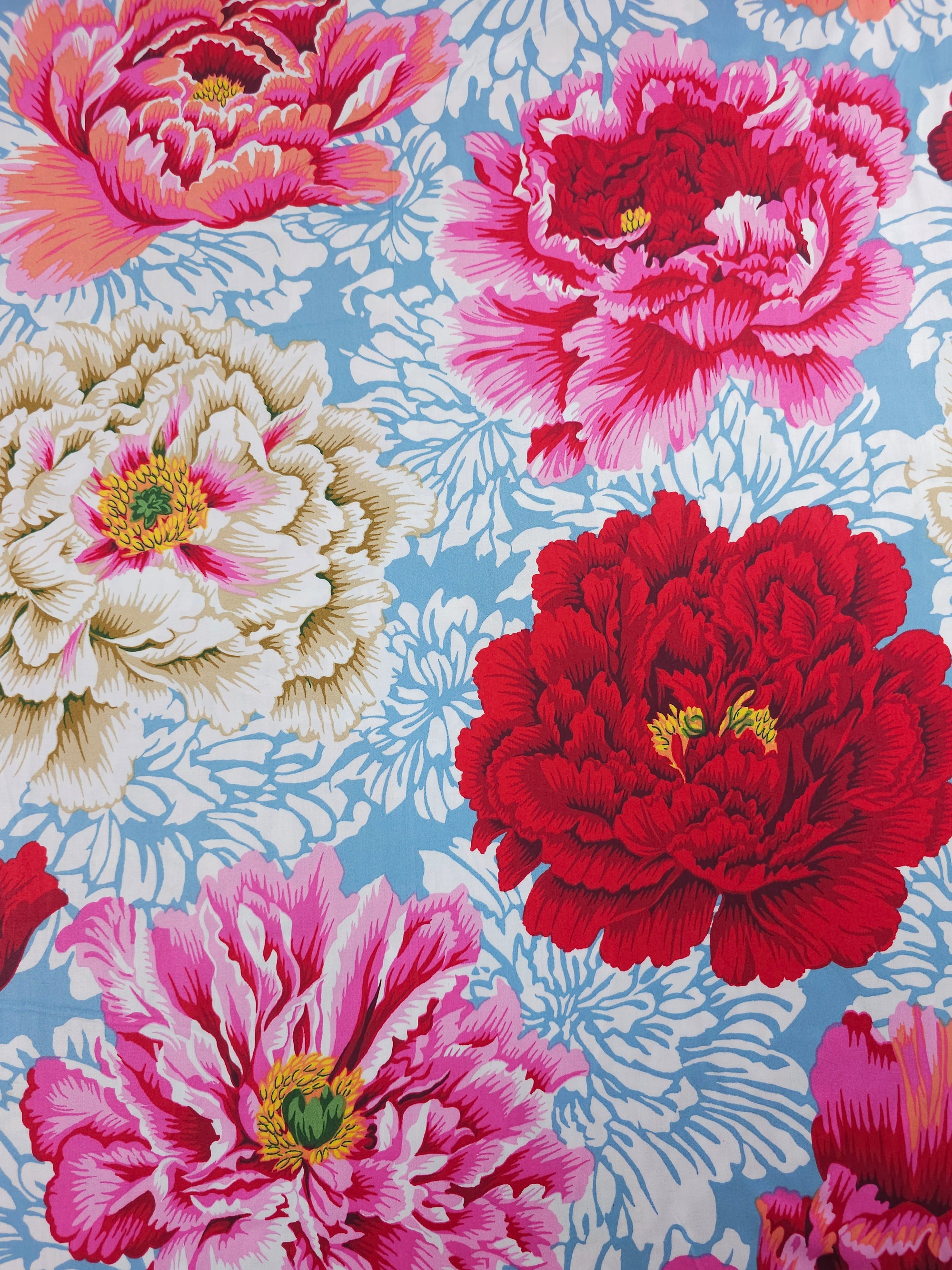 Pink/Red Chrysanthemum Cotton Sateen 108" - Kaffe Fassett *EXTRA WIDE*