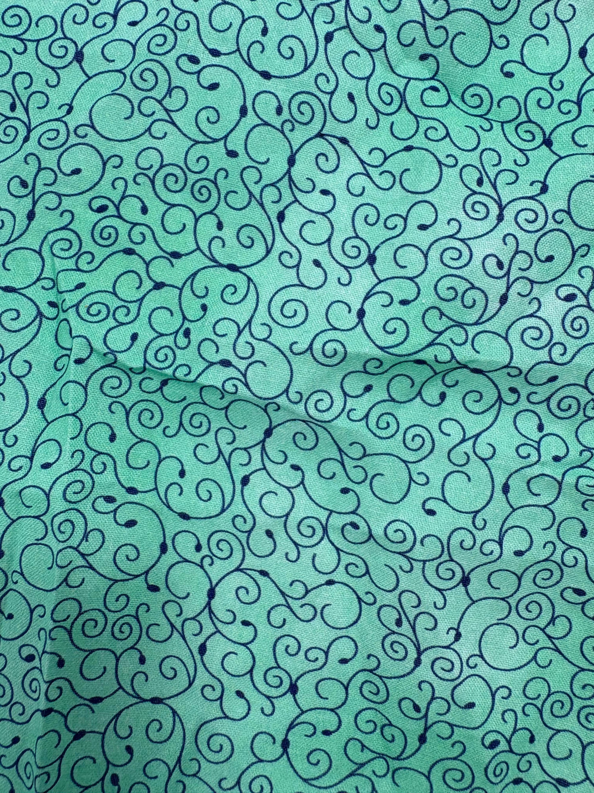 Turquoise twirly wirly 100% Cotton - 1m Piece
