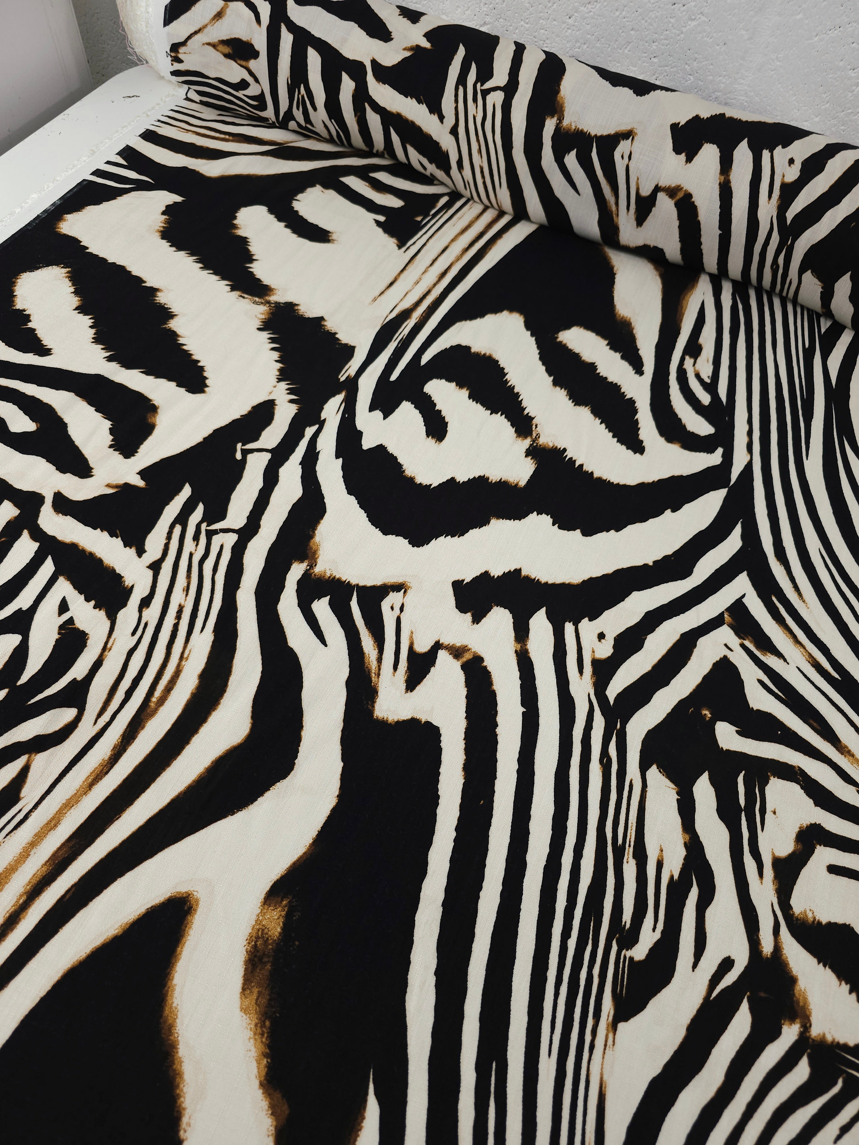Cream/Black Abstract Zebra Burn Viscose