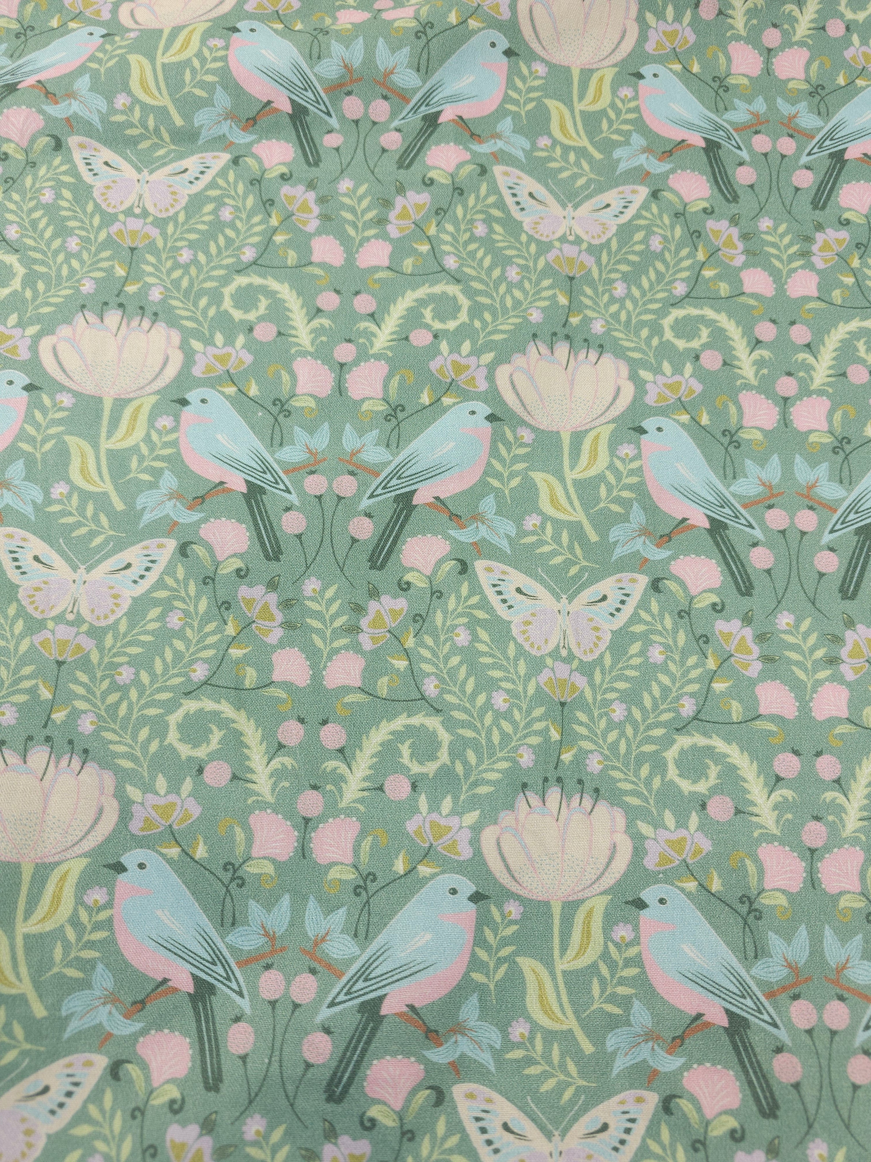 Sage floral bird Cotton- 2.7m piece