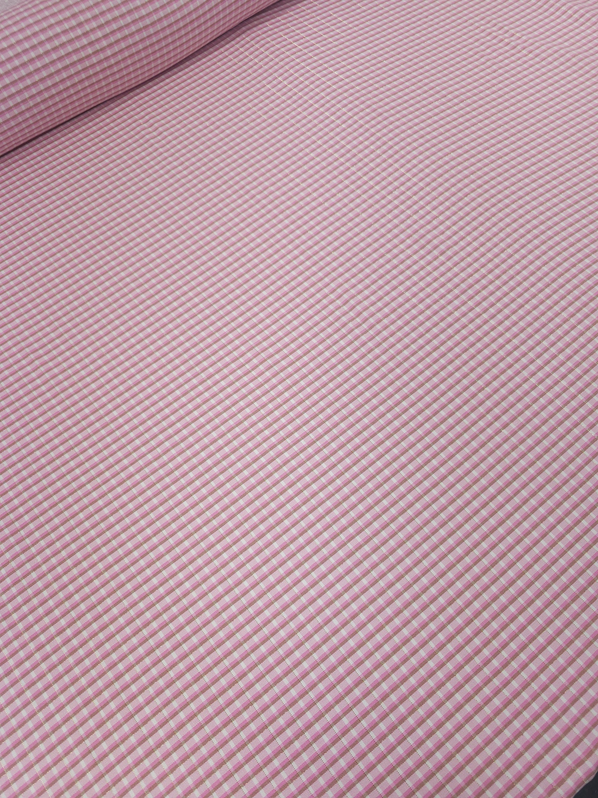 Pink/Gold Lurex Mini Gingham Viscose