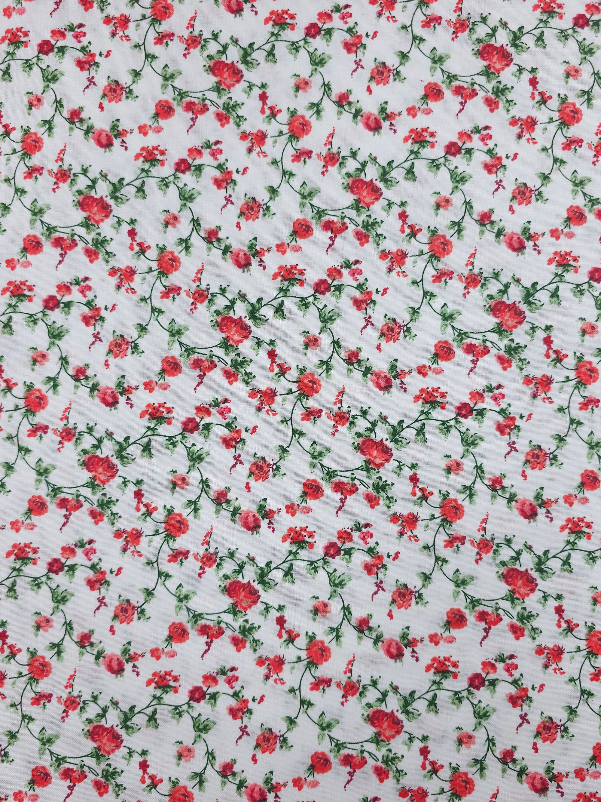 Red Ditsy Floral Twine 100% Cotton
