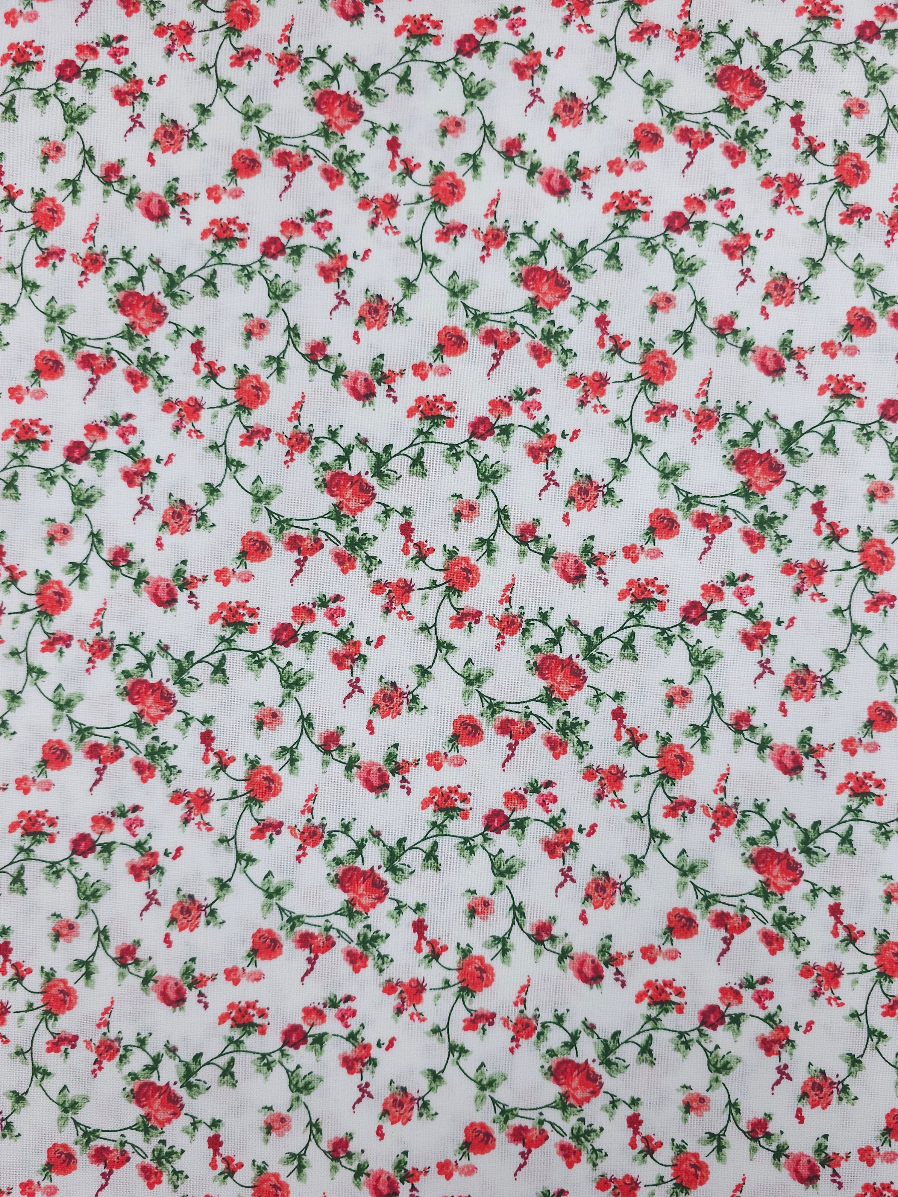 Red Ditsy Floral Twine 100% Cotton
