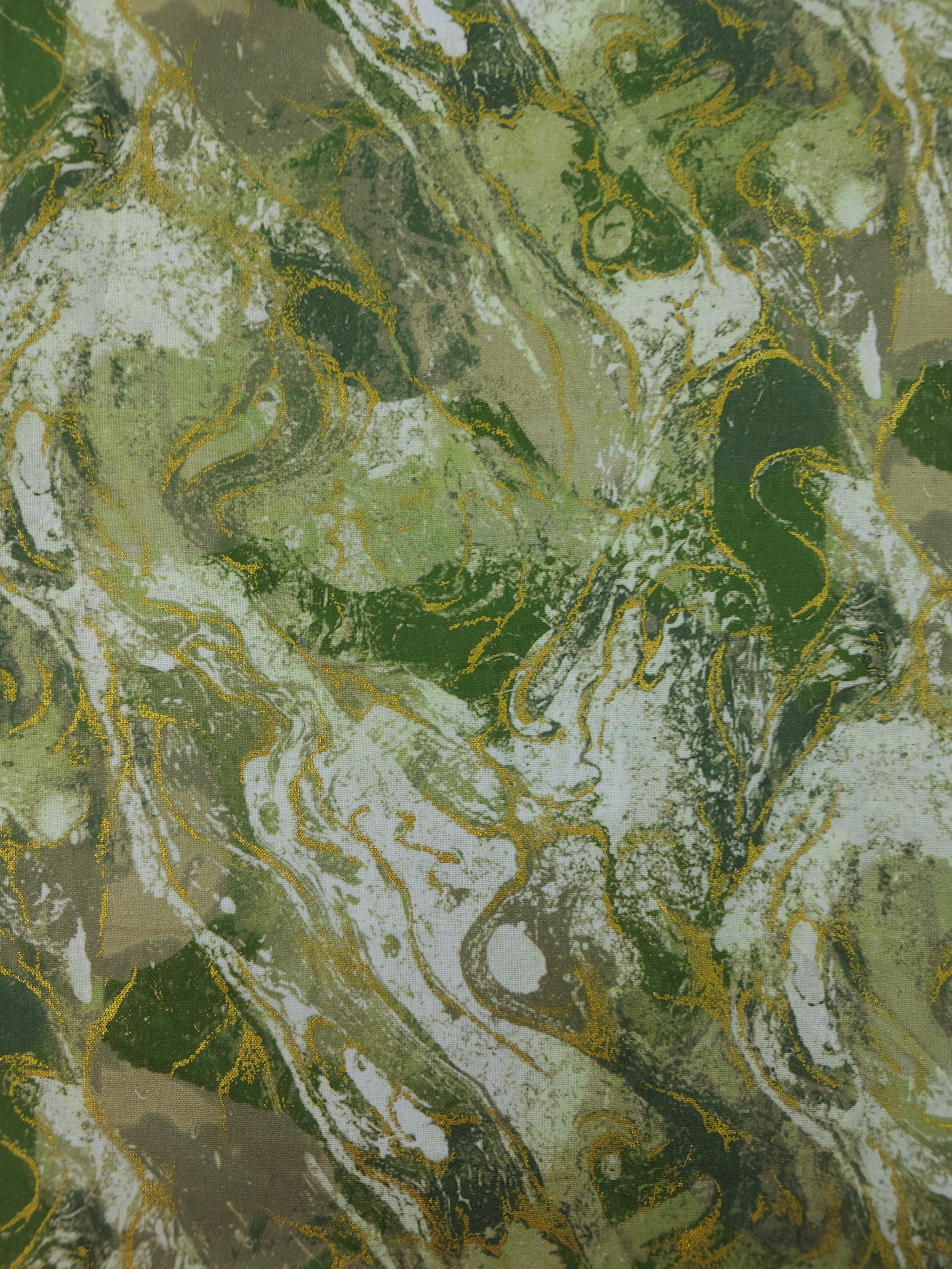 Golden green marble Cotton- 1m piece