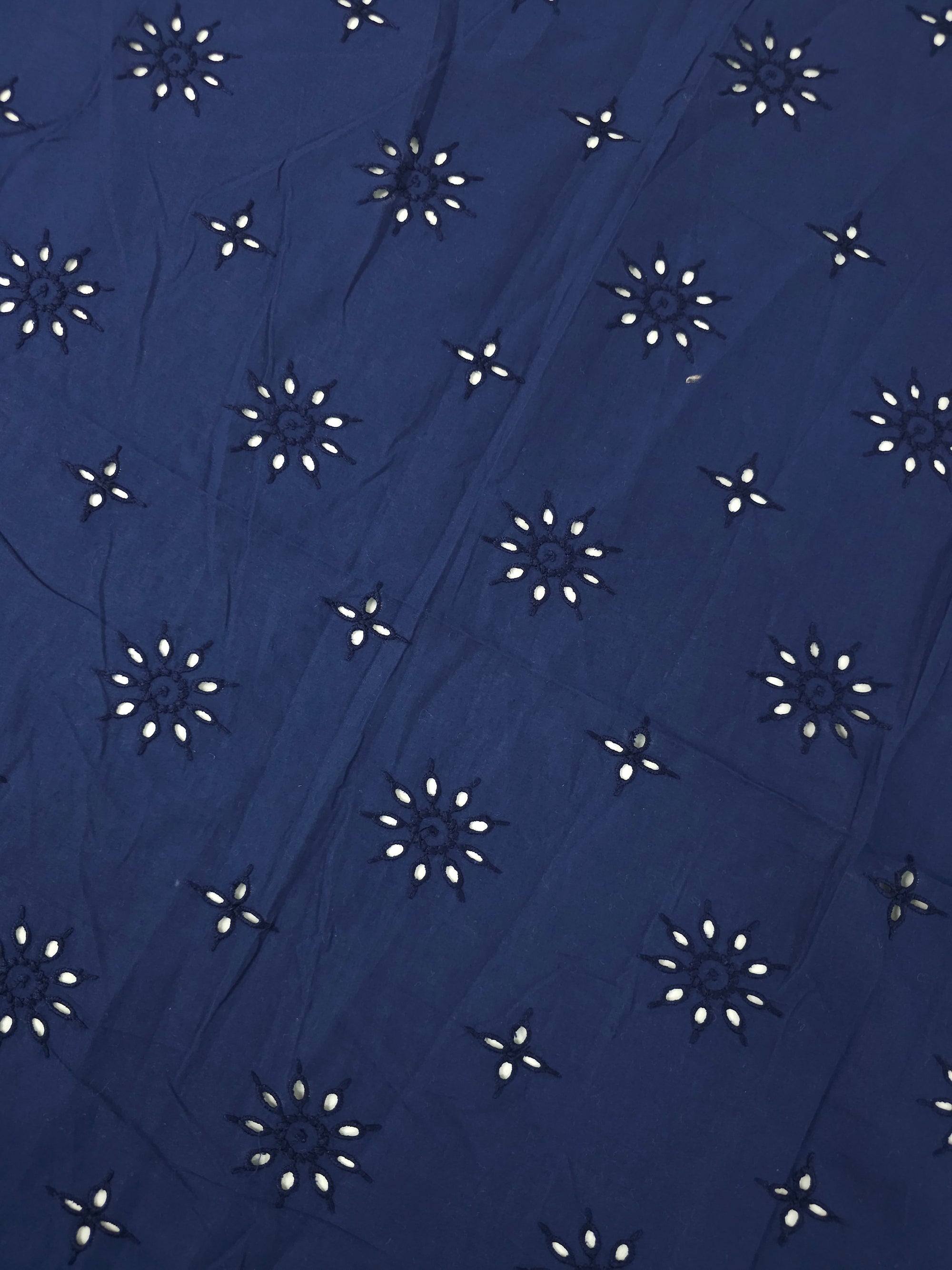 Navy Spark Flower Cambric Cotton Broderie Anglaise