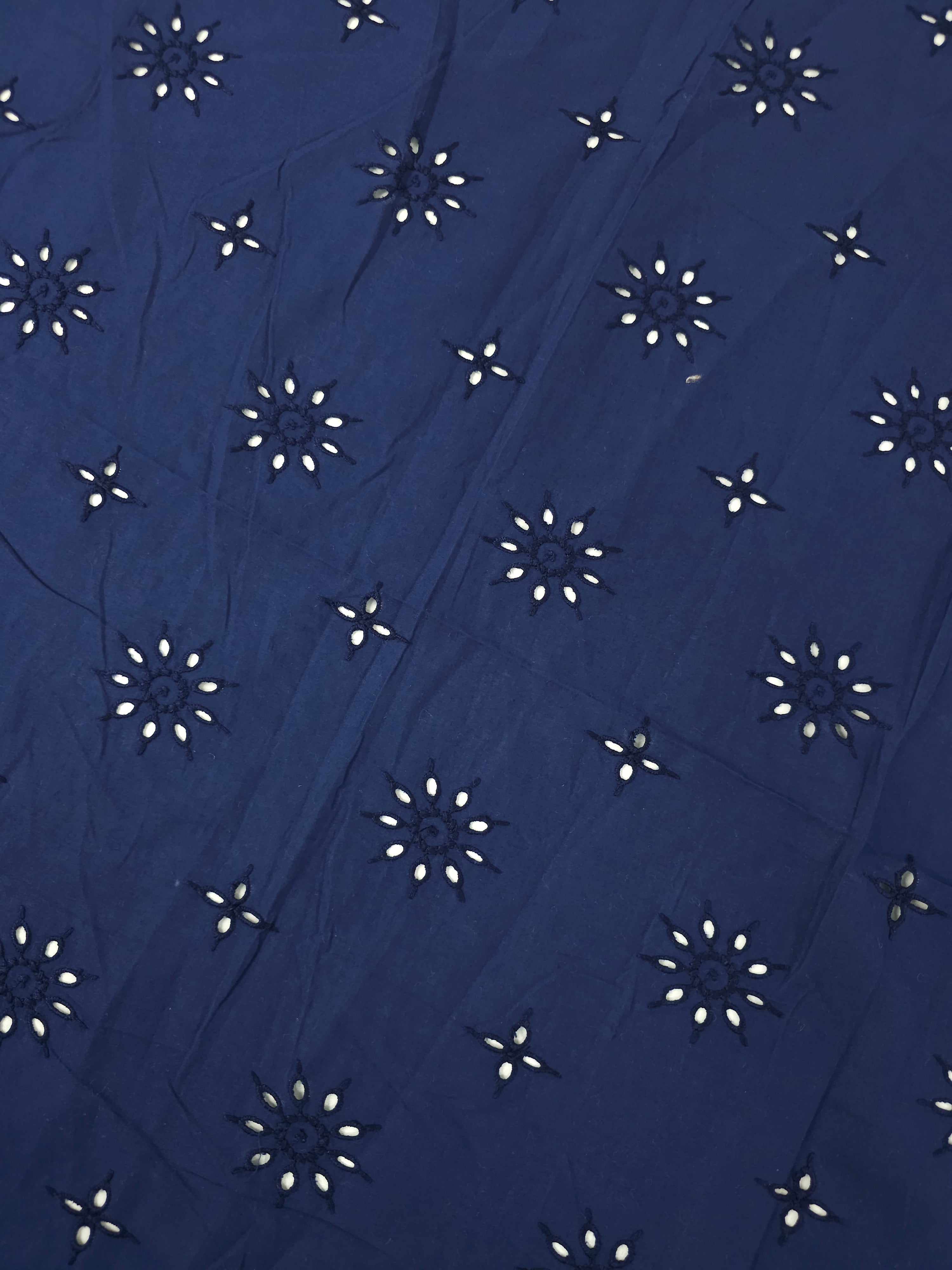 Navy Spark Flower Cambric Cotton Broderie Anglaise