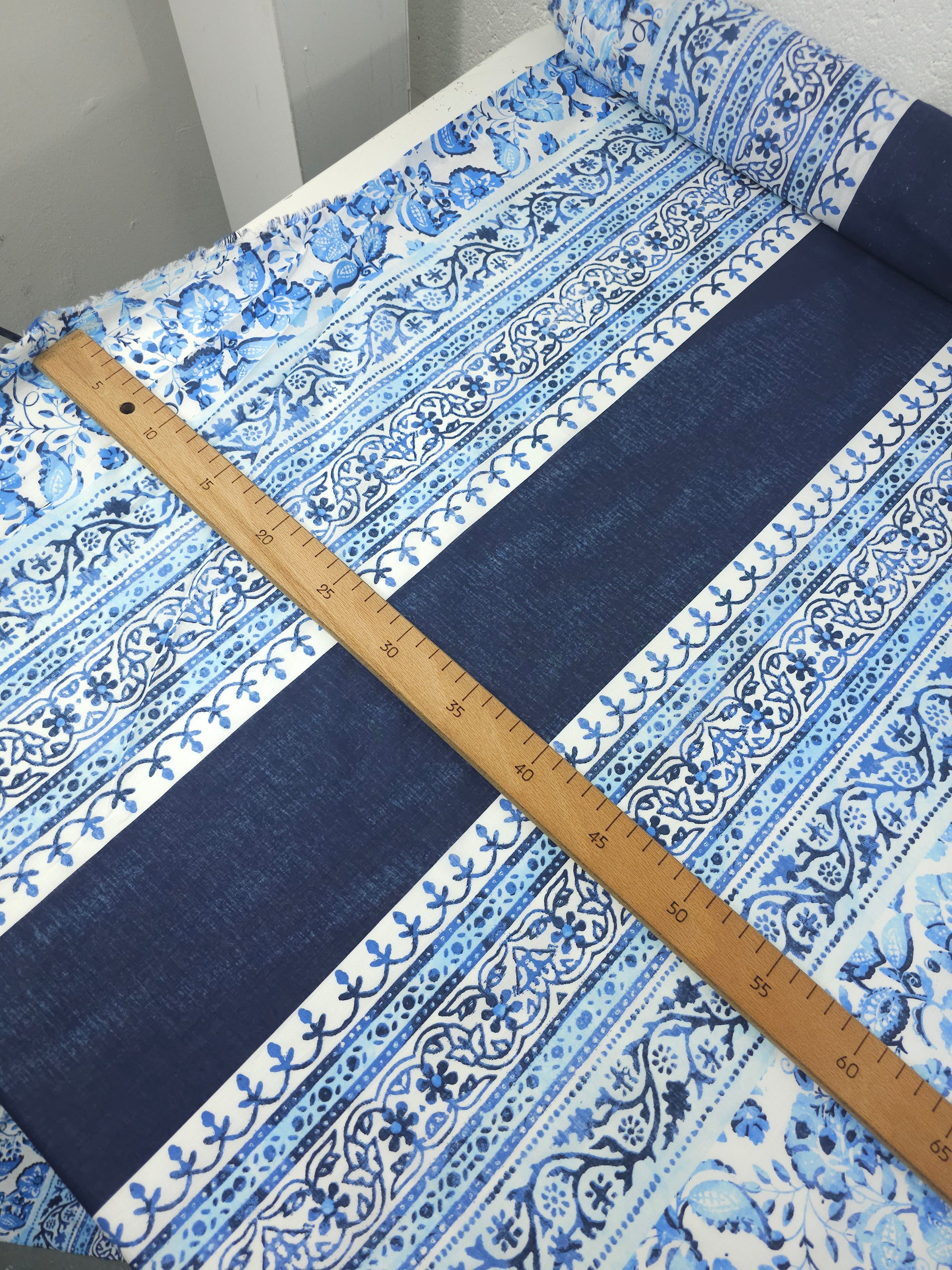 Blue/Navy Washed Floral Stripe Lightweight Cotton