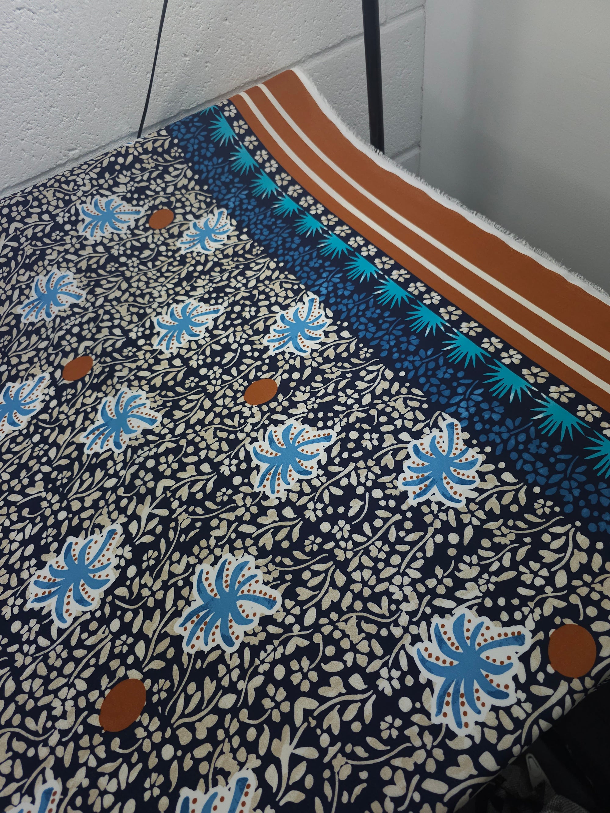 Navy Palm Floral Satin