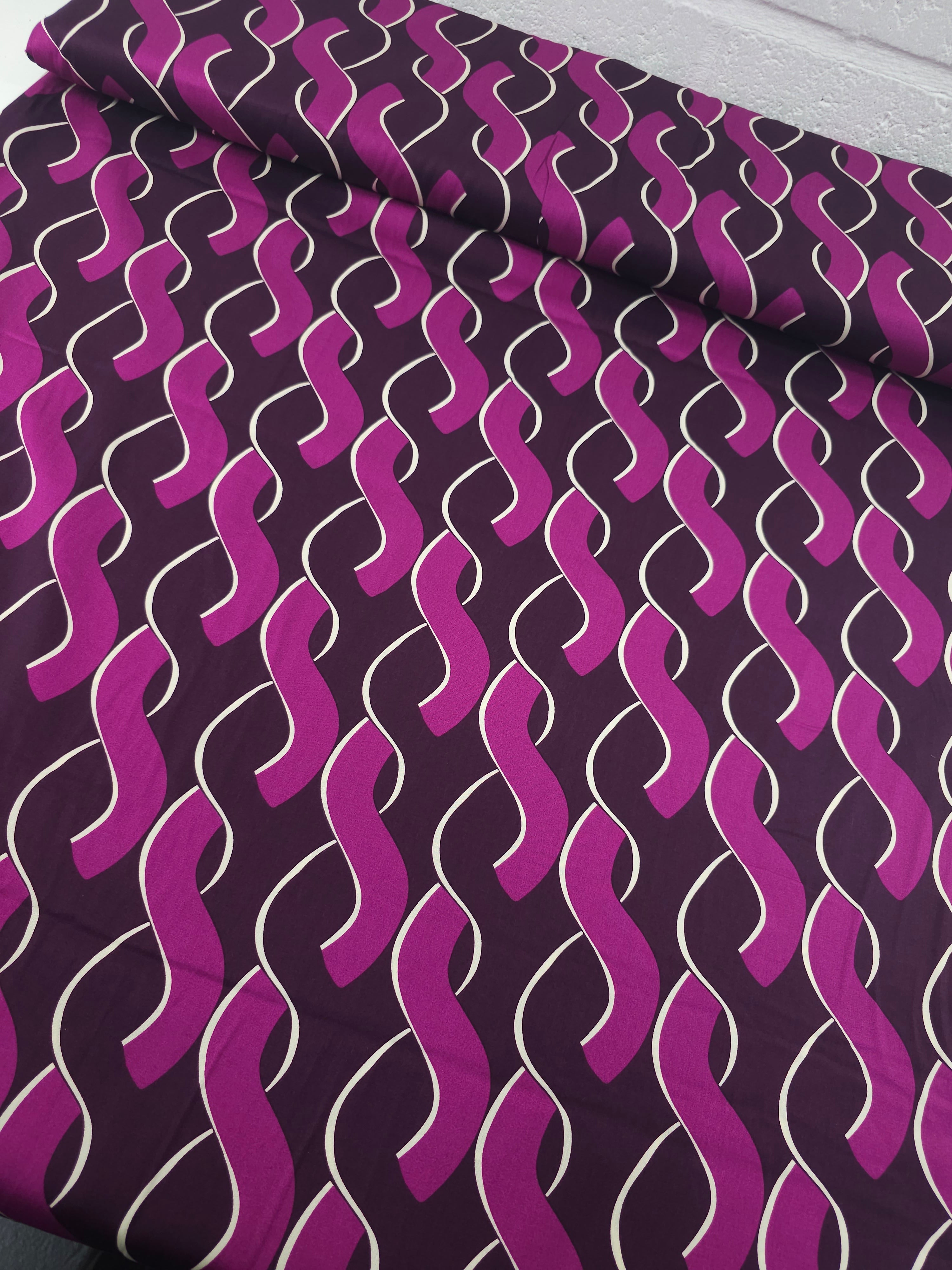 Magenta/Grape Abstract Links Cotton Satin 55"