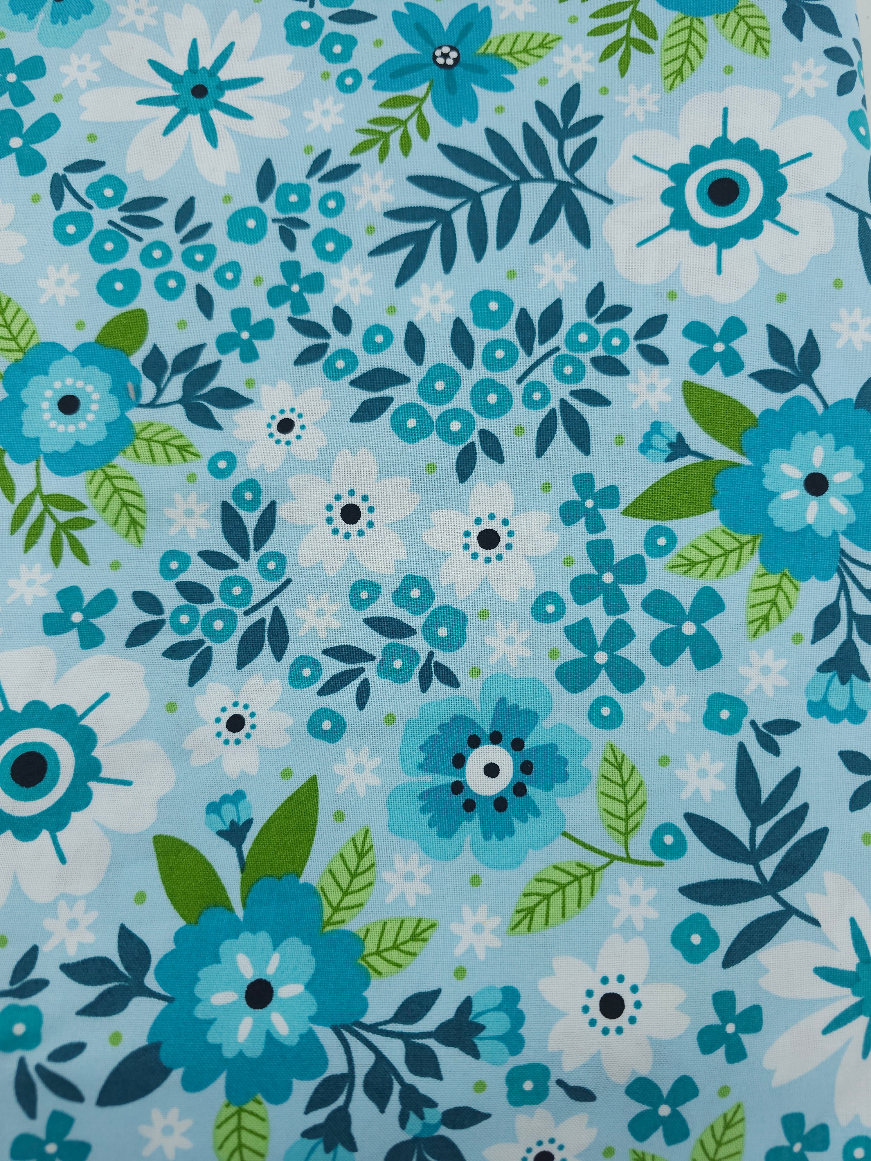 Light blue cyan flower Cotton- 4m piece