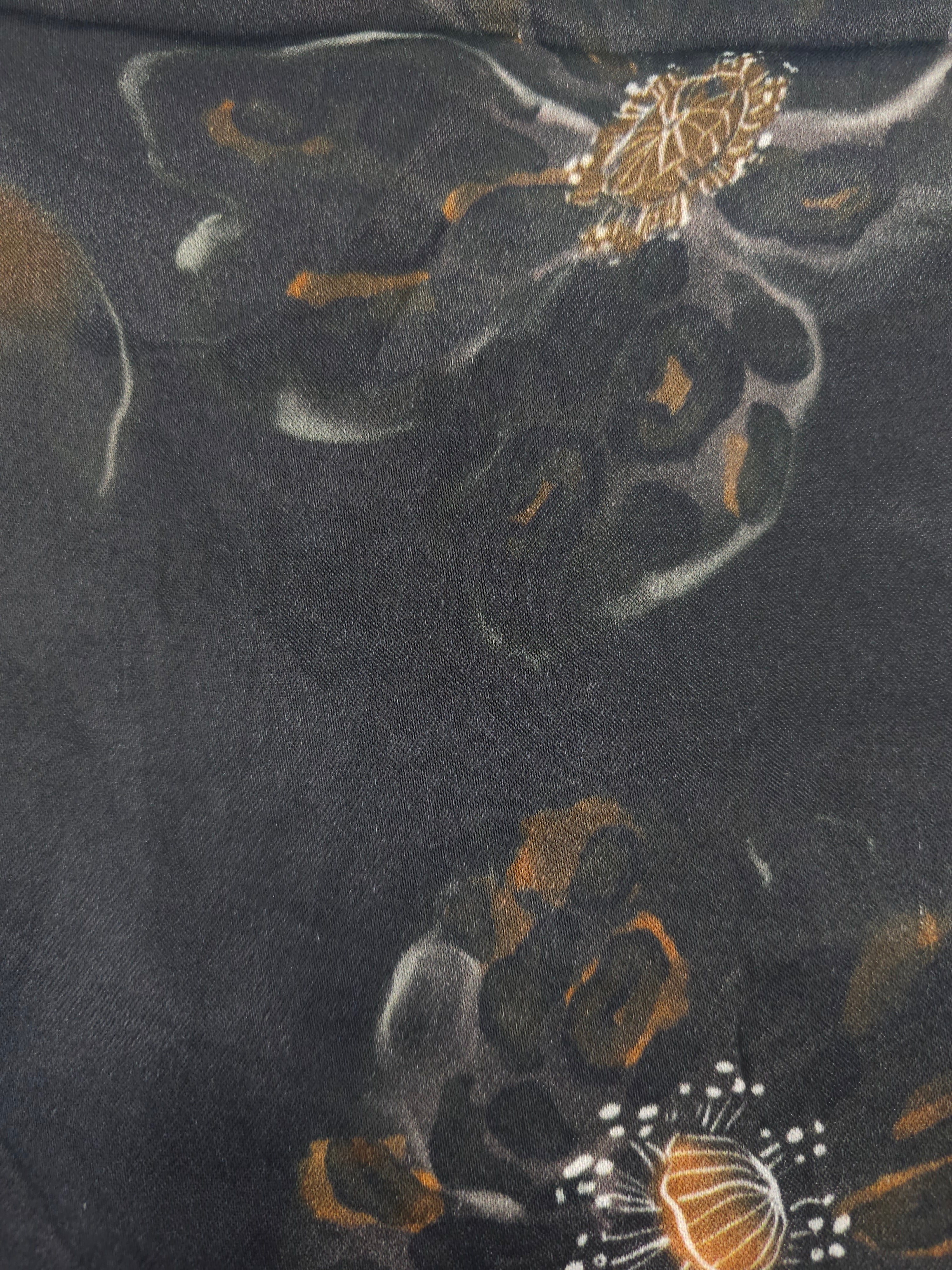 Black whimsy flower Viscose sateen- 2m piece