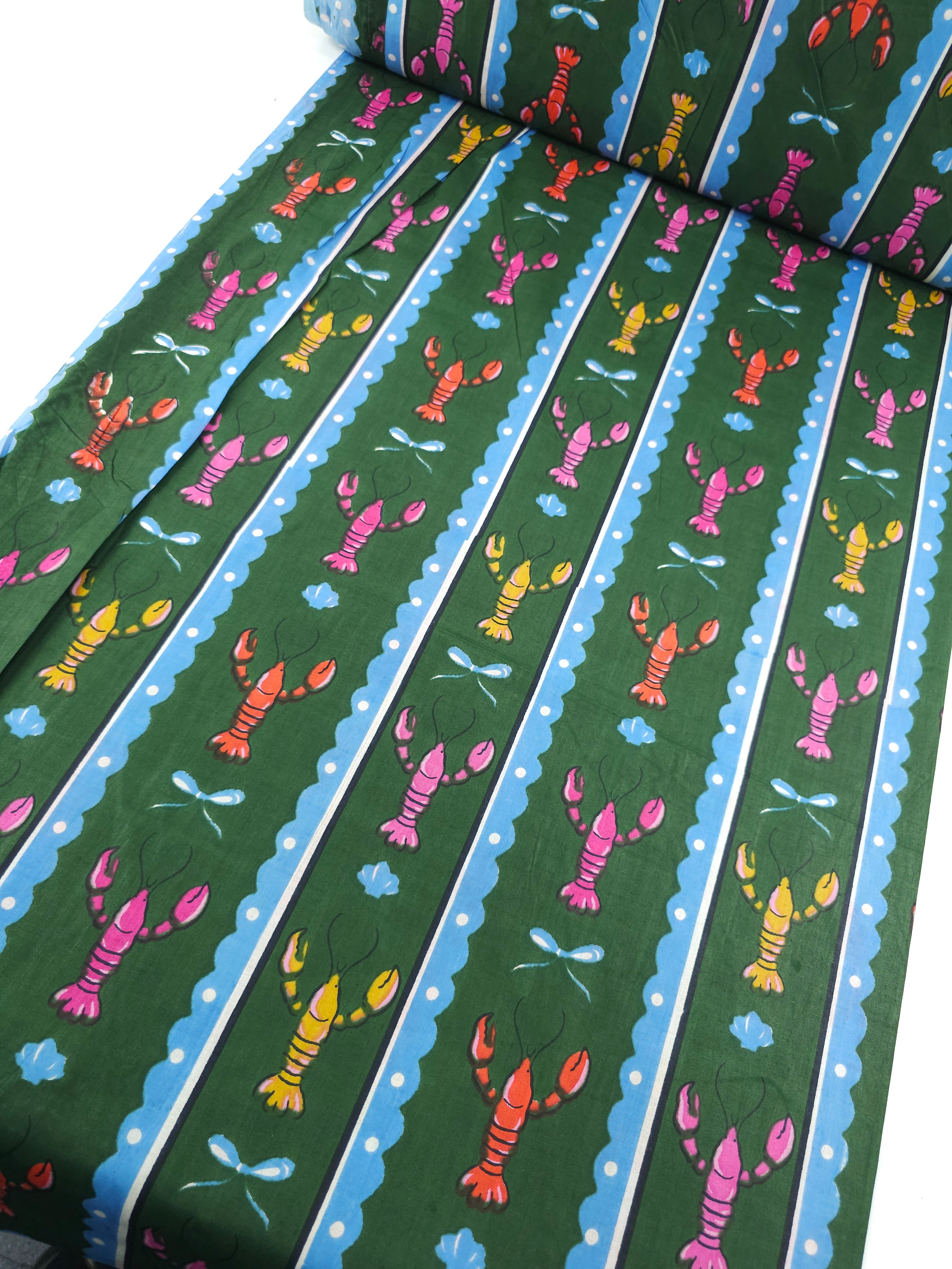 Green Lobster Stripe Cambric Cotton
