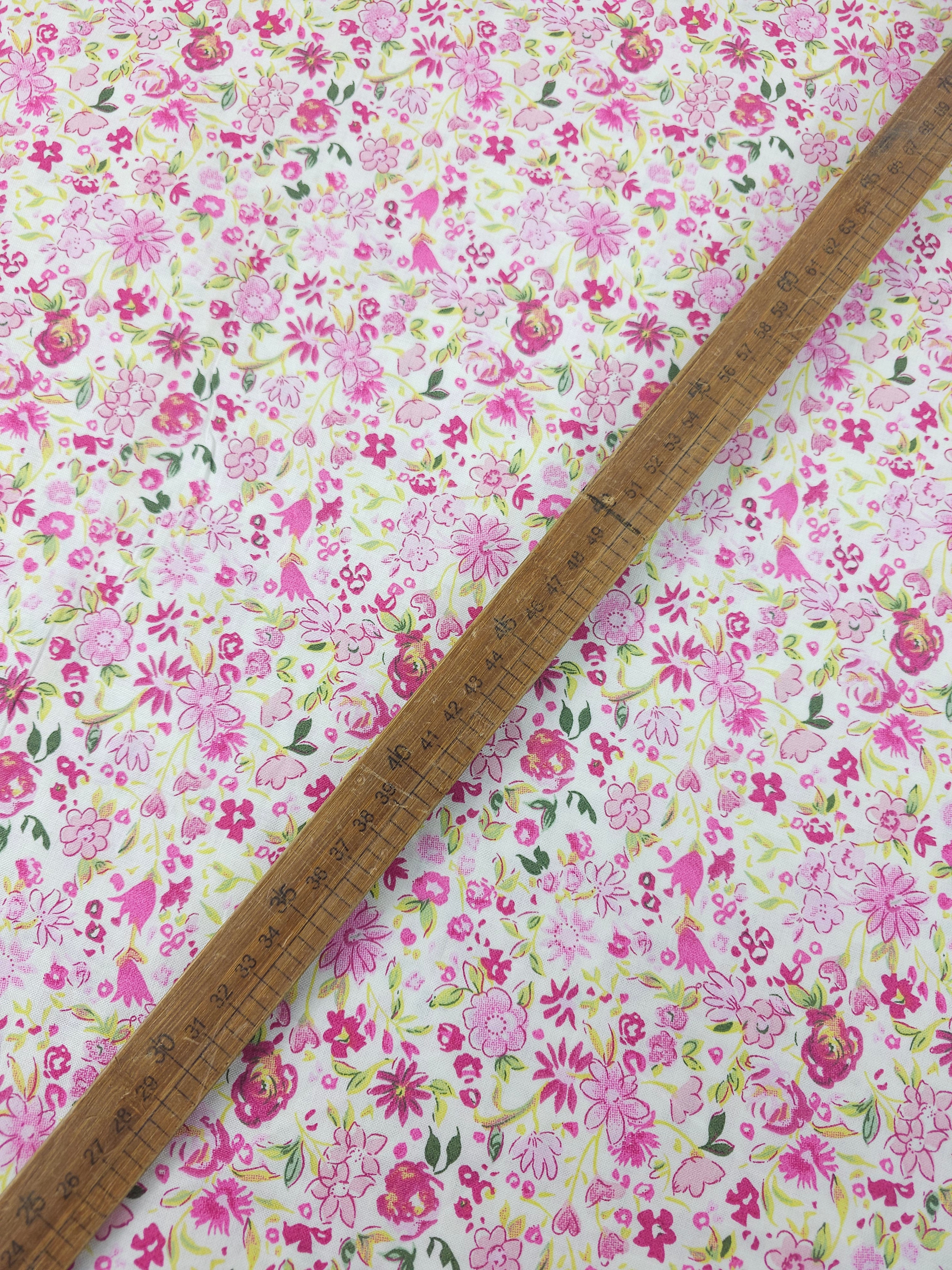 Pink Watercolour Sketch Floral 100% Cotton