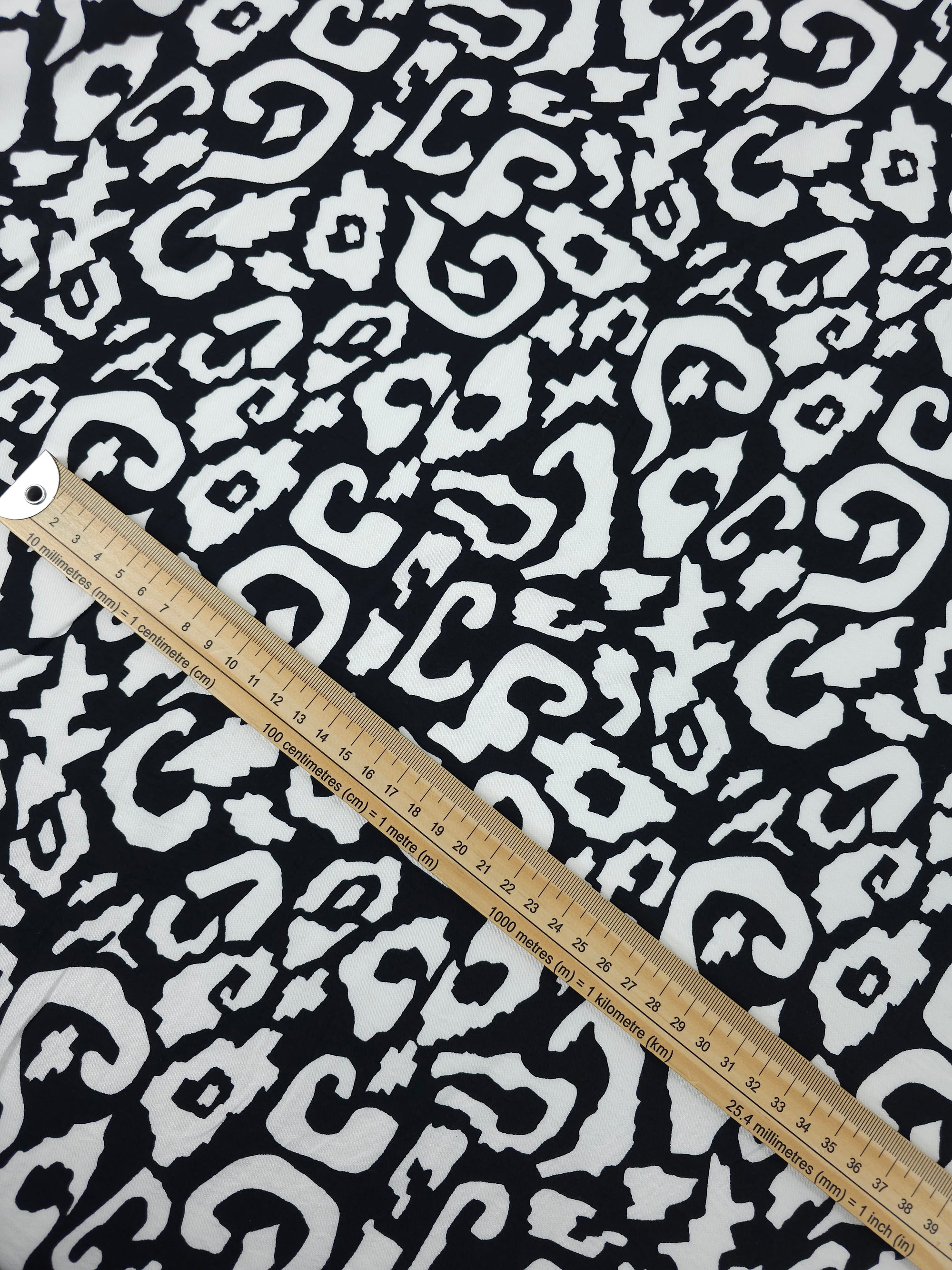 Black/White Quirky Geometric Viscose Twill