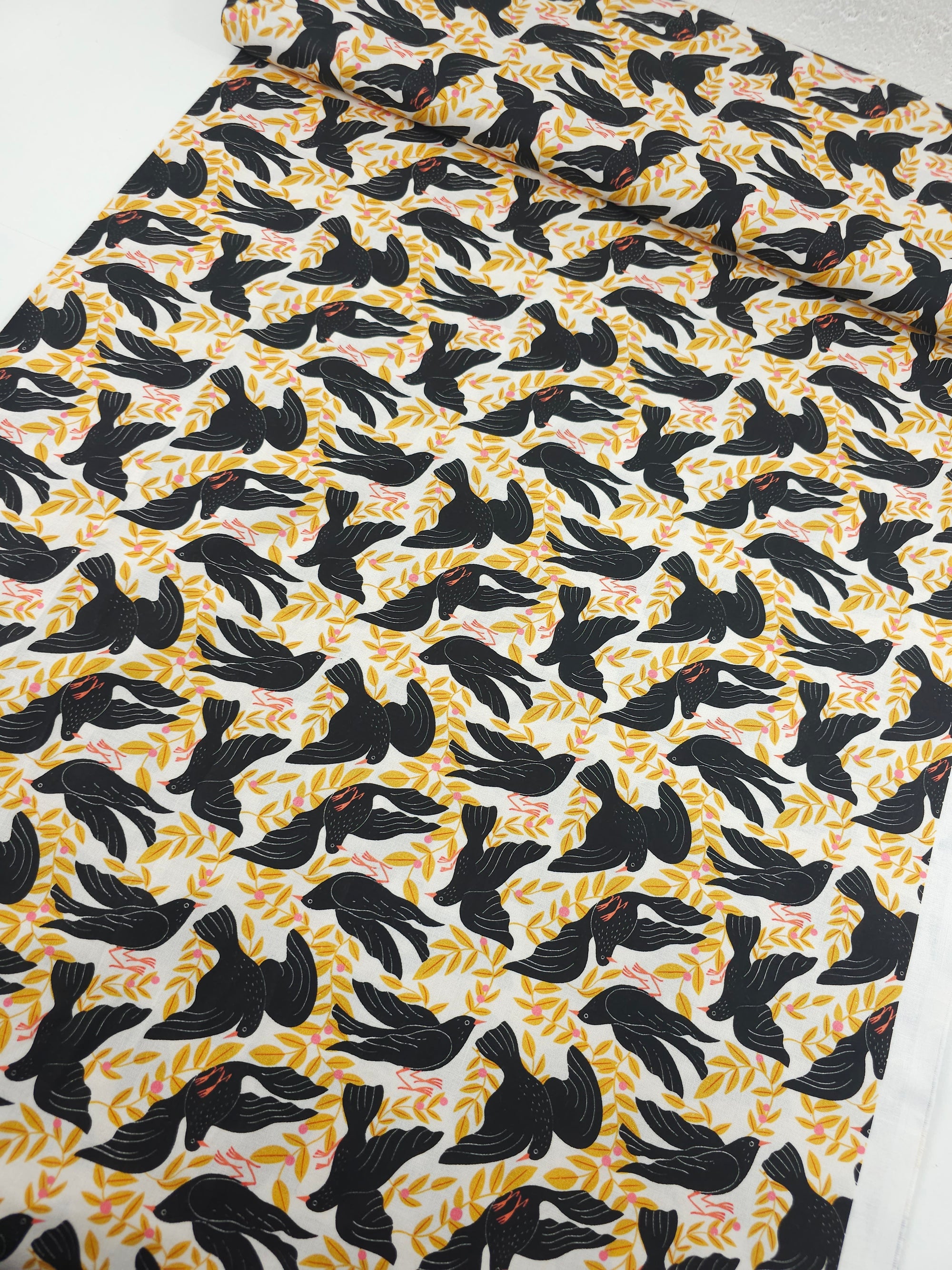 Marigold/Black Floral Fauna 100% Cotton