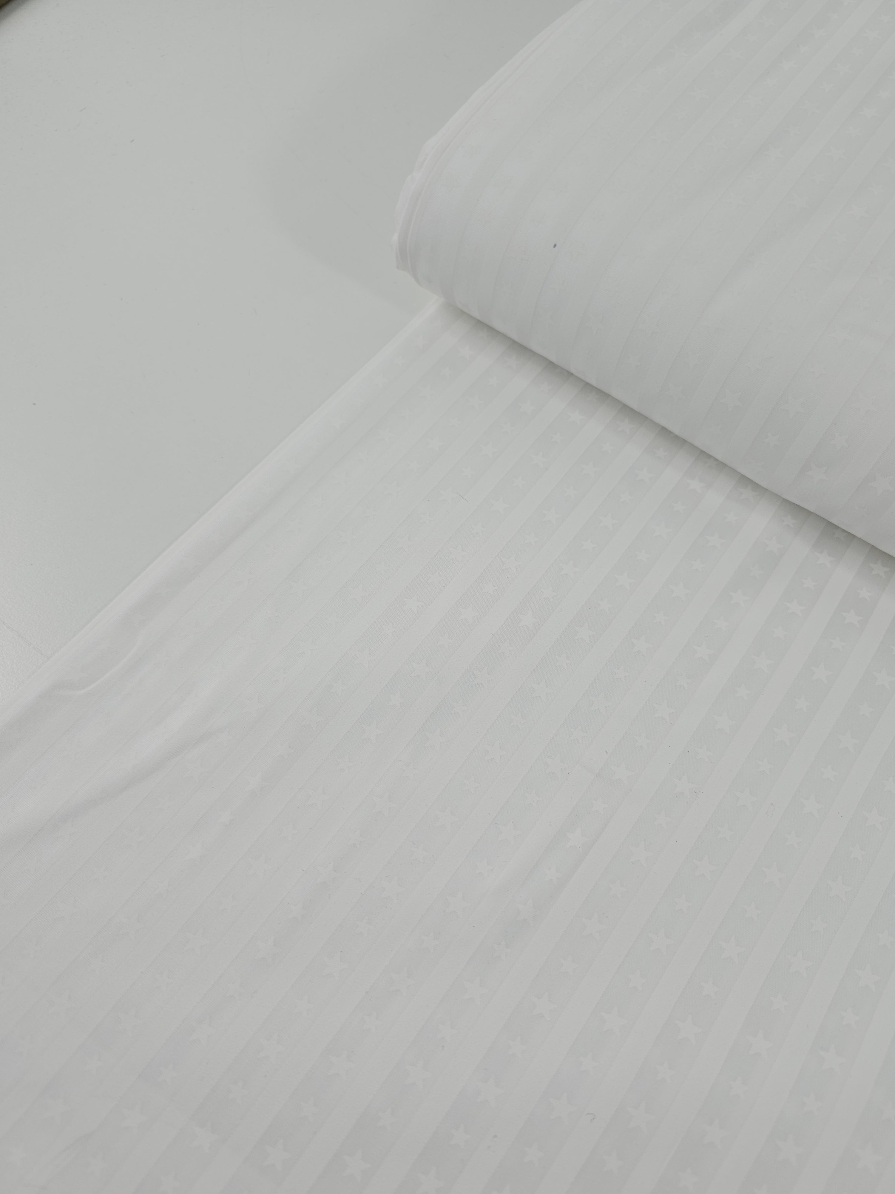 Star Stripe White On White Tonal 100% Cotton - Benartex