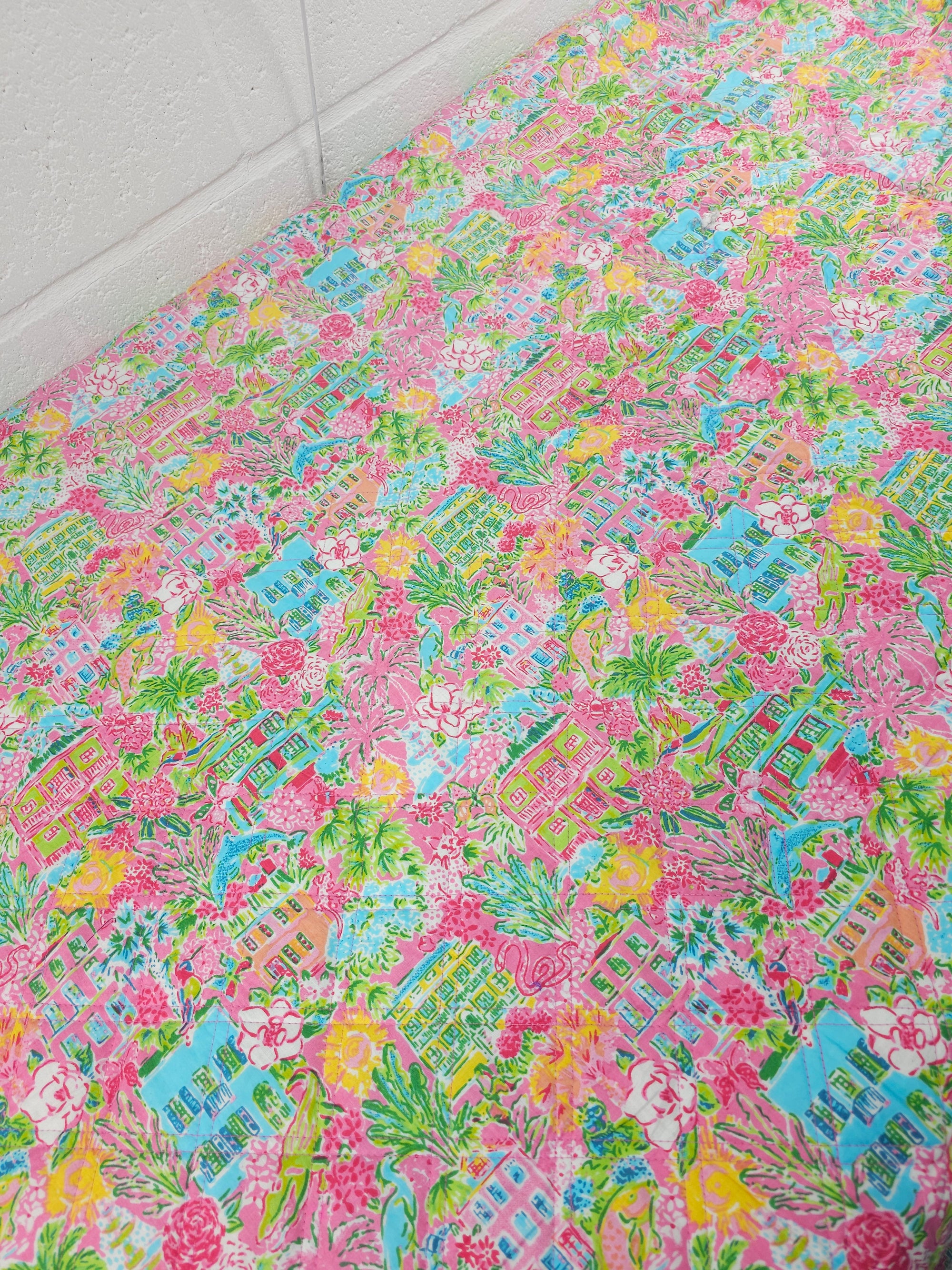 Pink Floral Southern Homes Quilted Screen Print - 1.35m Piece