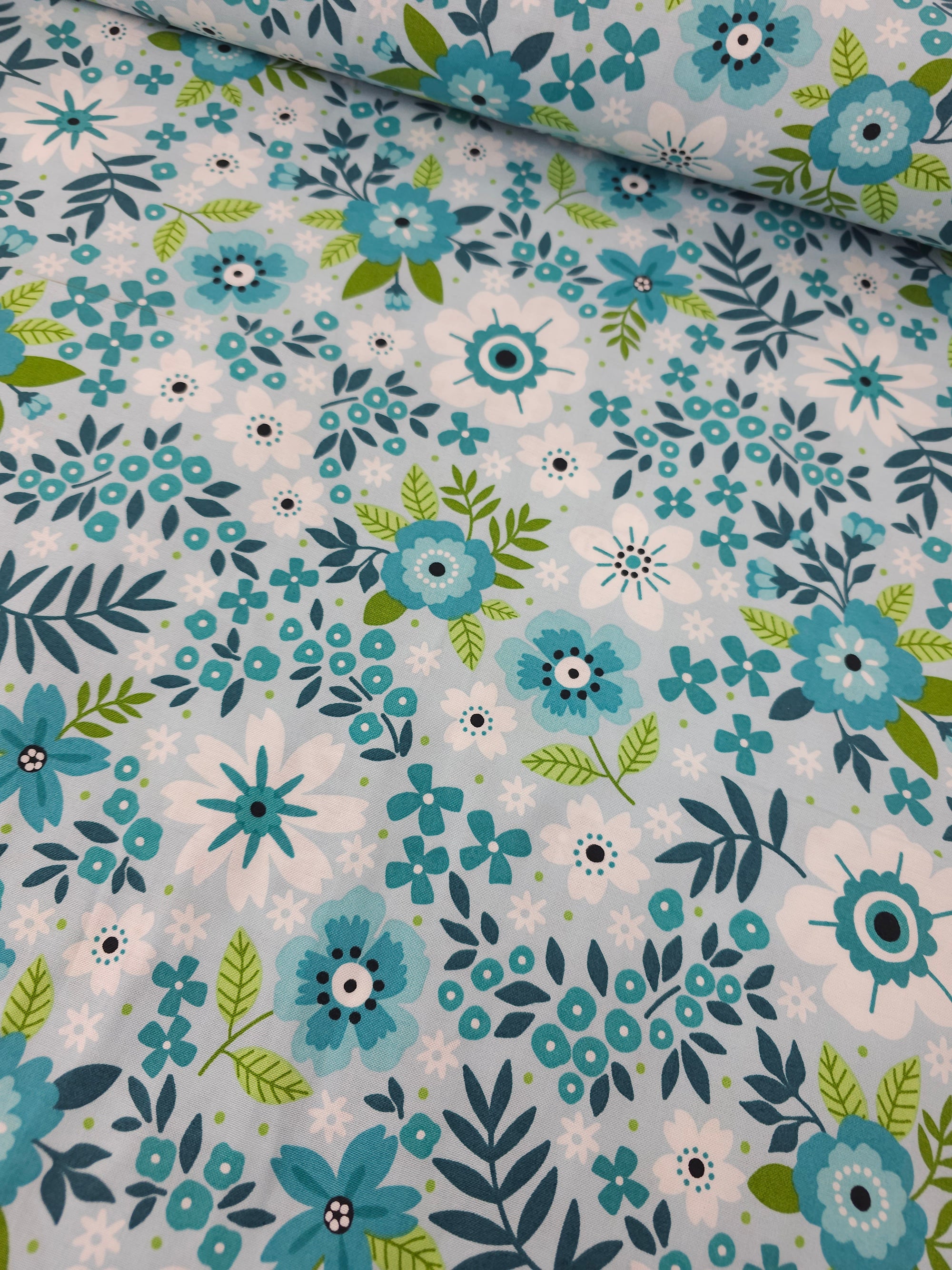 Blue/Green Garden Bloom 100% Cotton - Benartex