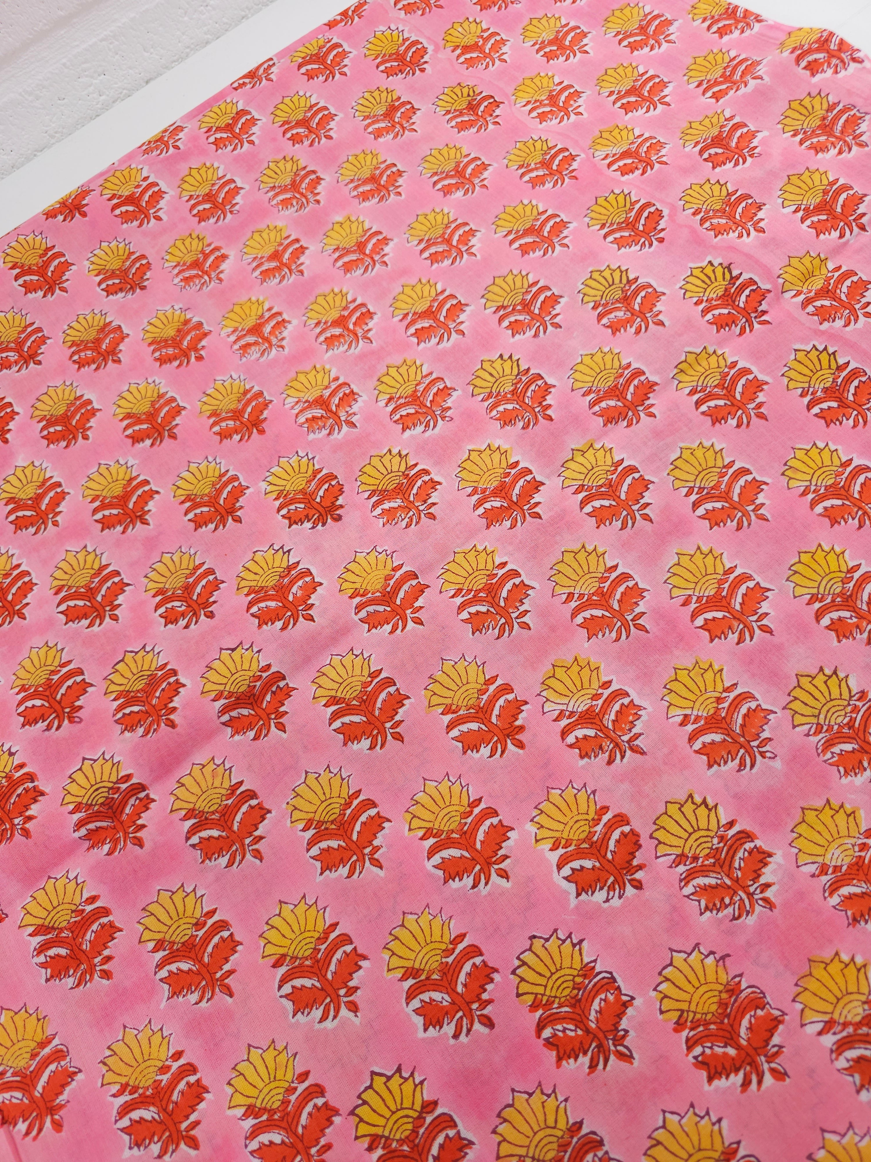 Pink/Orange Floral Block Print Cotton