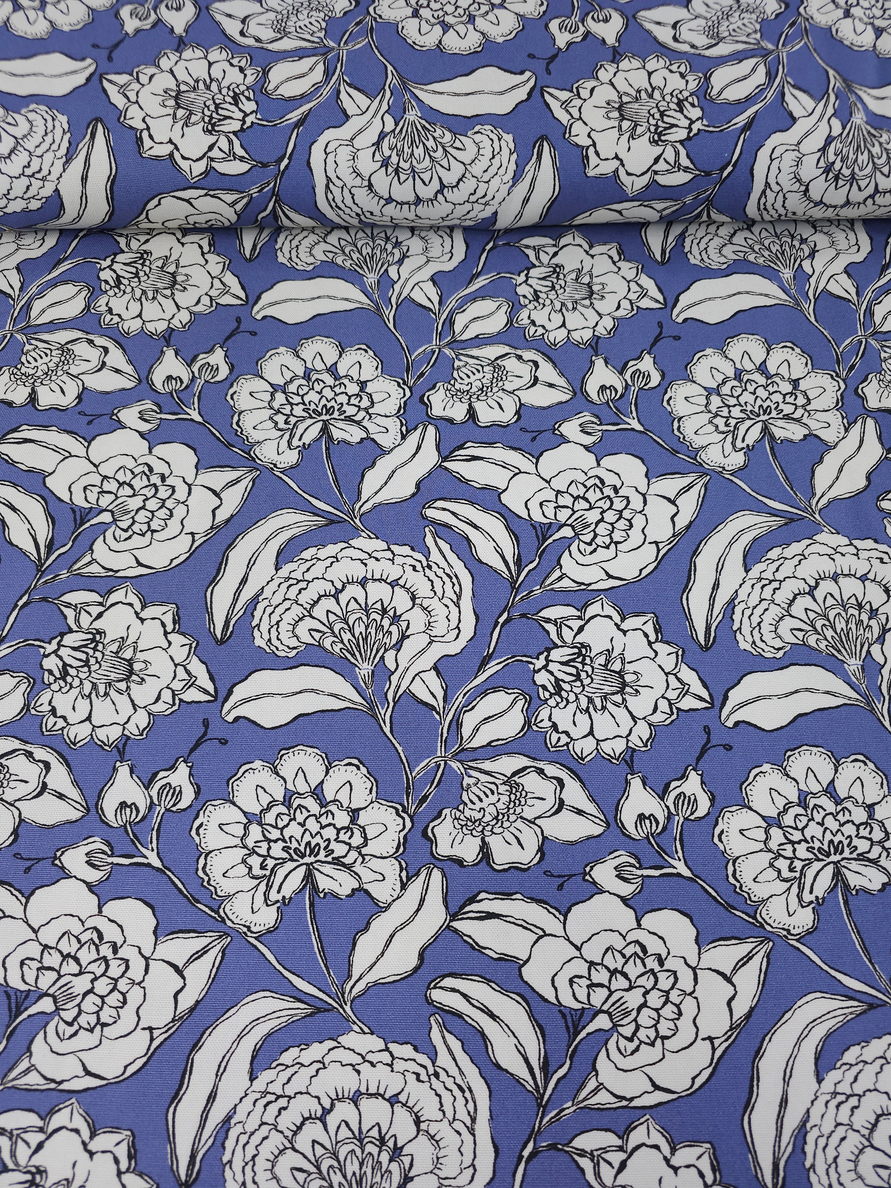 Periwinkle Sketch Floral Canvas Cotton