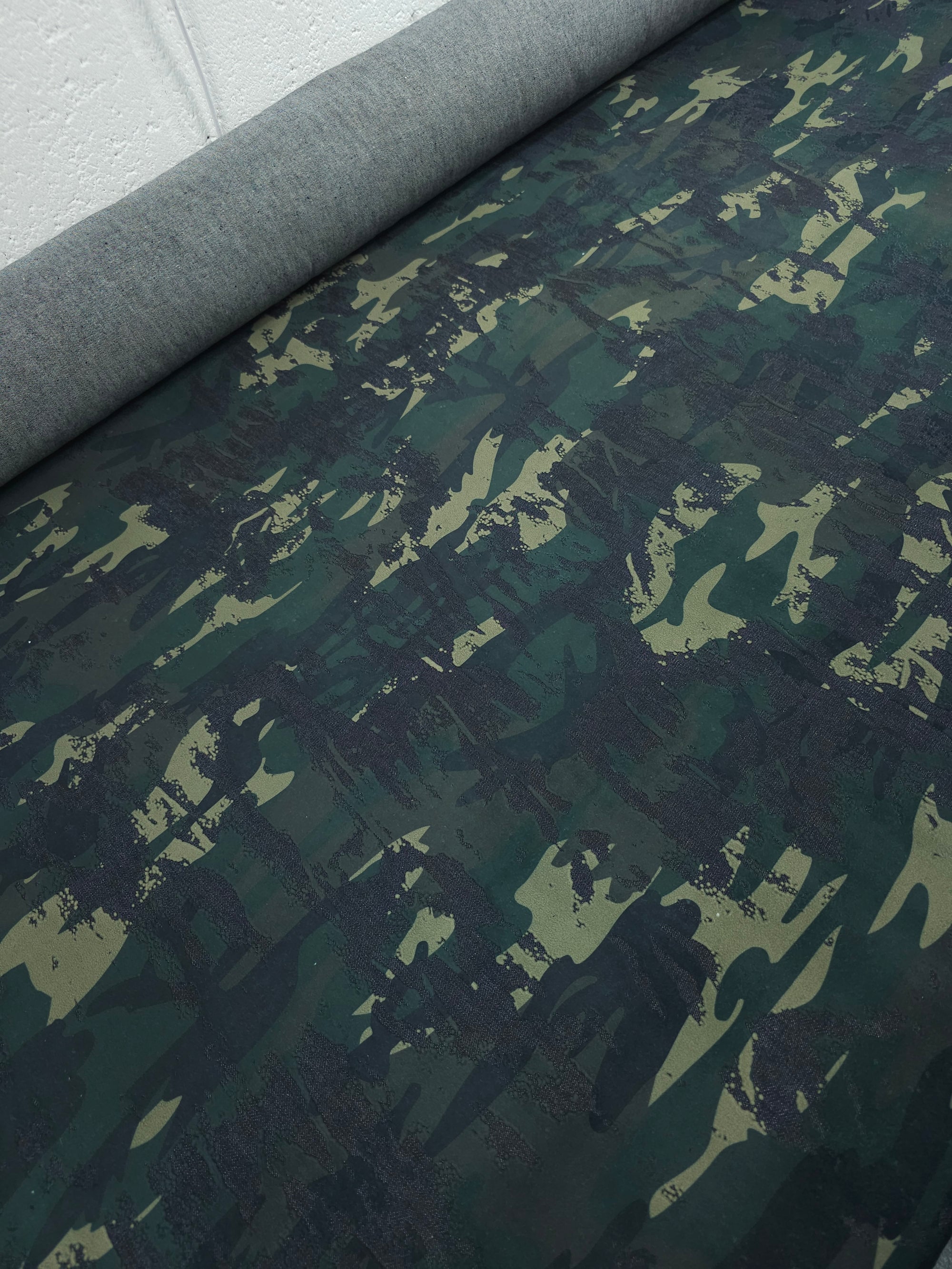 Green/Navy Camo Velvet Burnout Denim