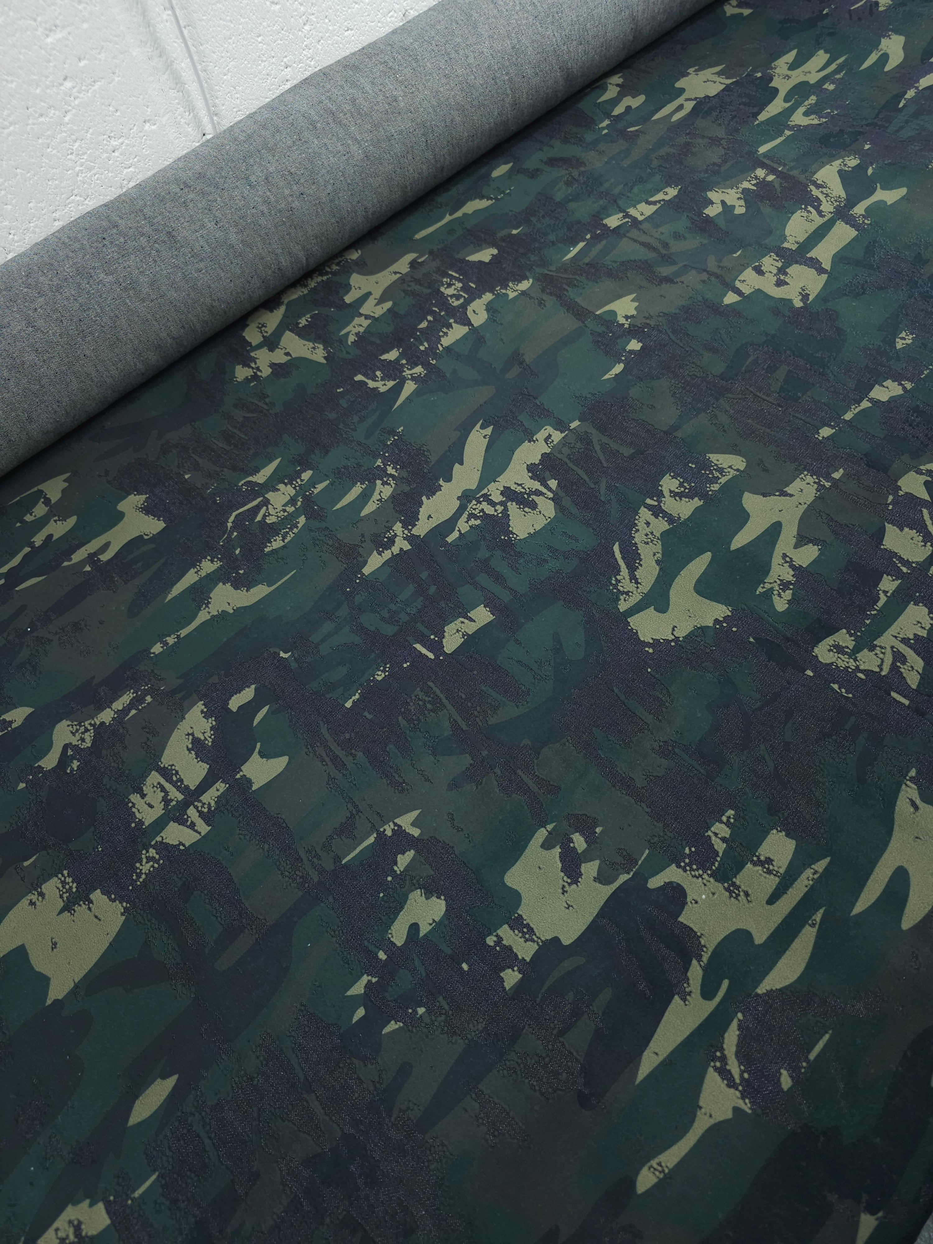 Green/Navy Camo Velvet Burnout Denim