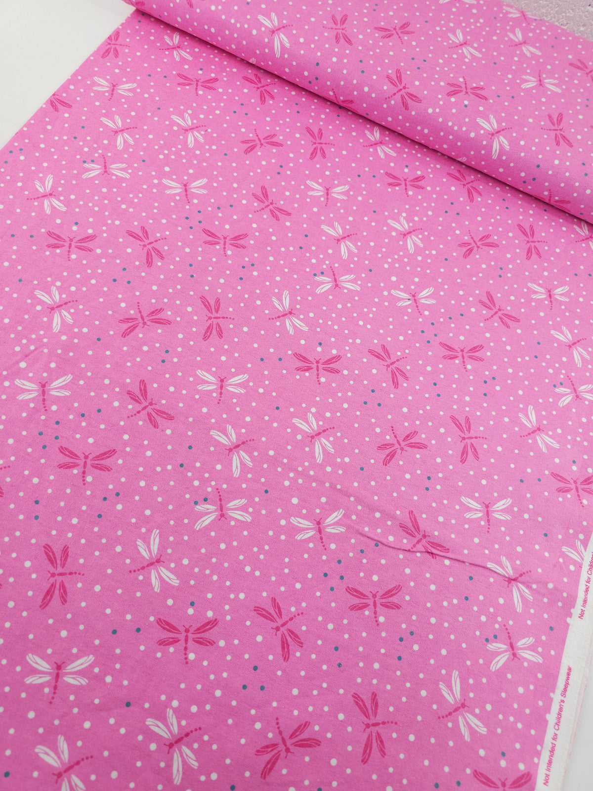 Pink Dragonfly Polka Lightweight Flannel Cotton