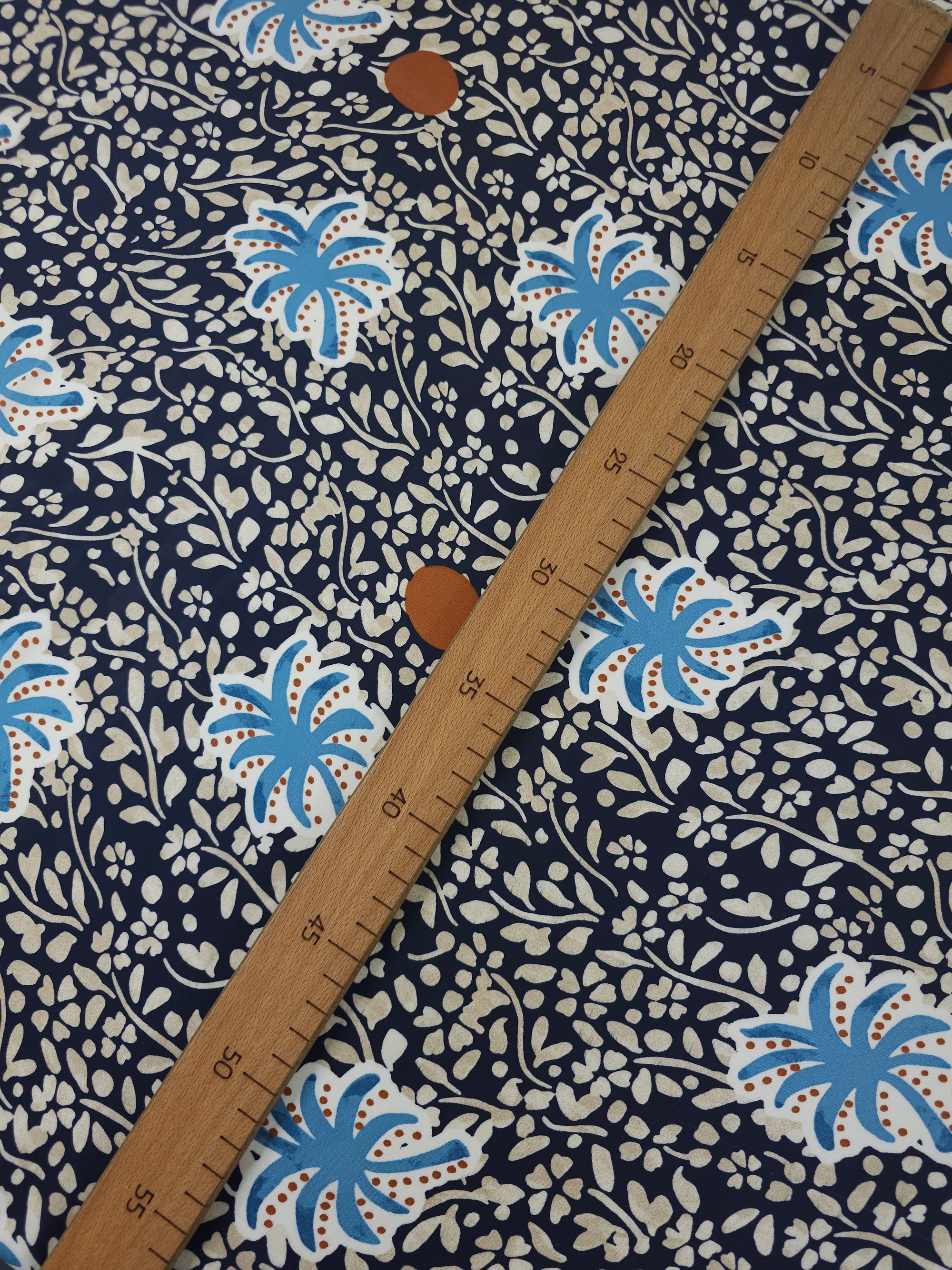 Navy Palm Floral Satin