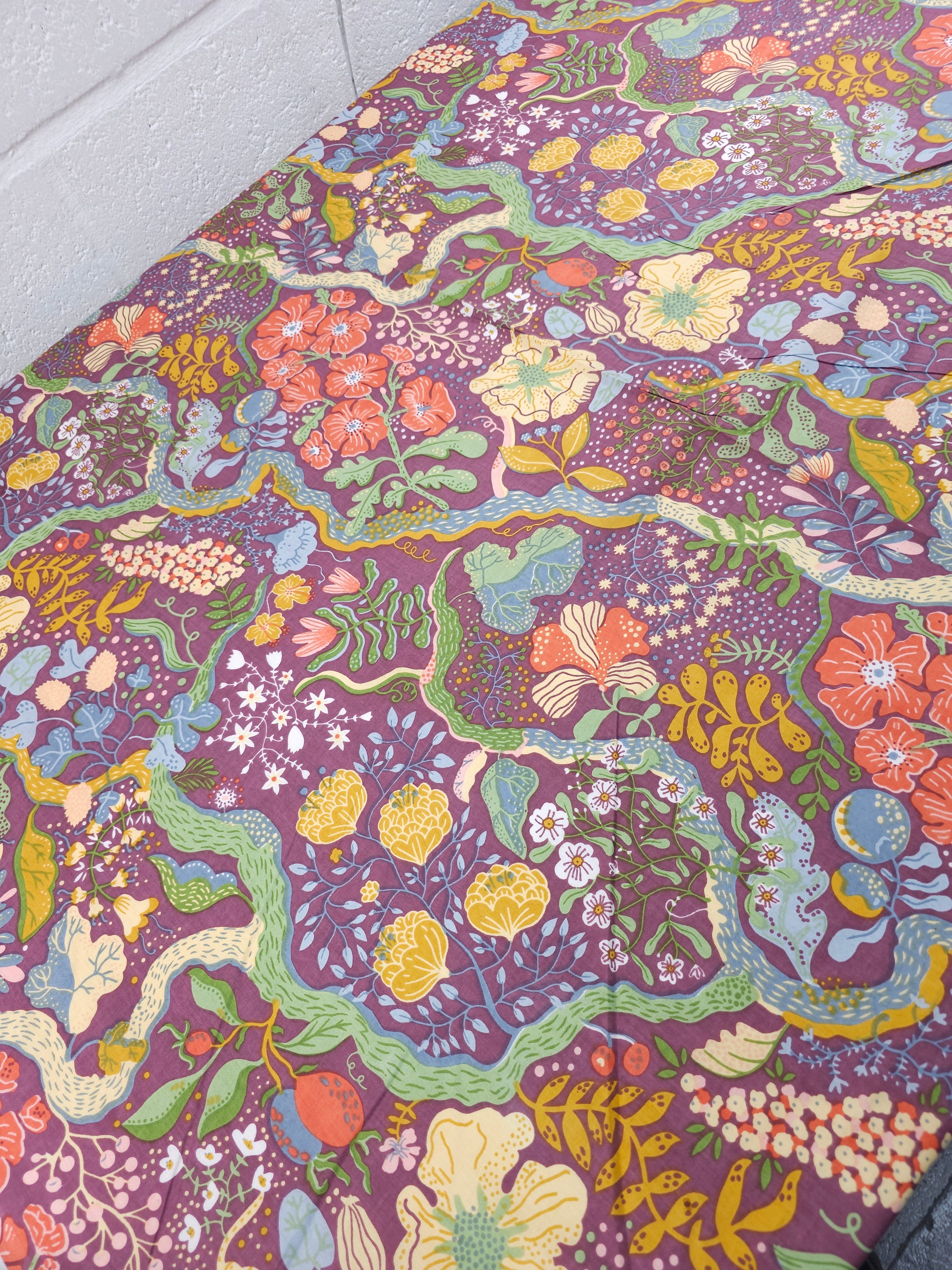 Auburgine Floral Whirl Garden Cambric Cotton