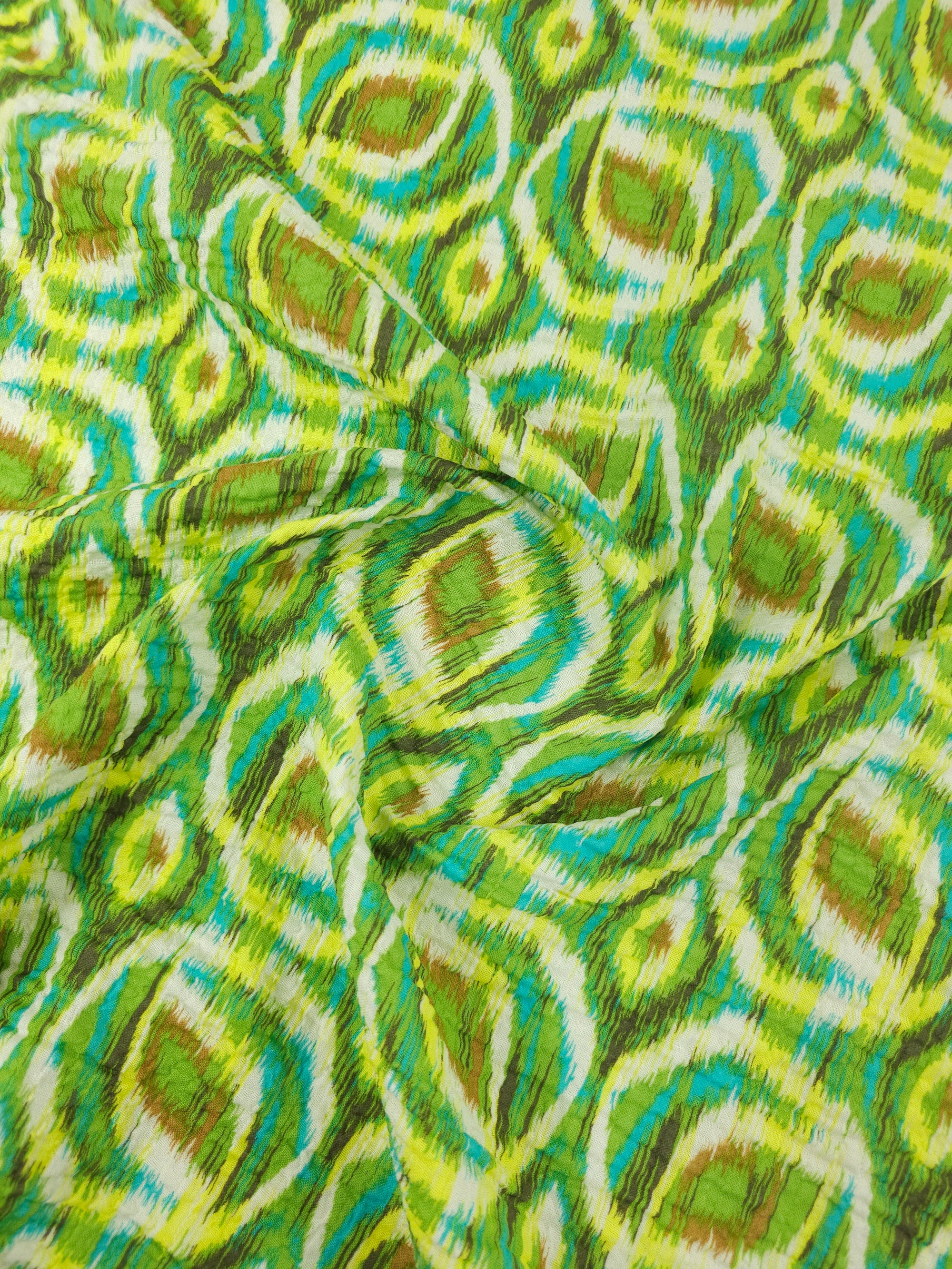 Green Abstract Blur Circle Crinkle Double Gauze