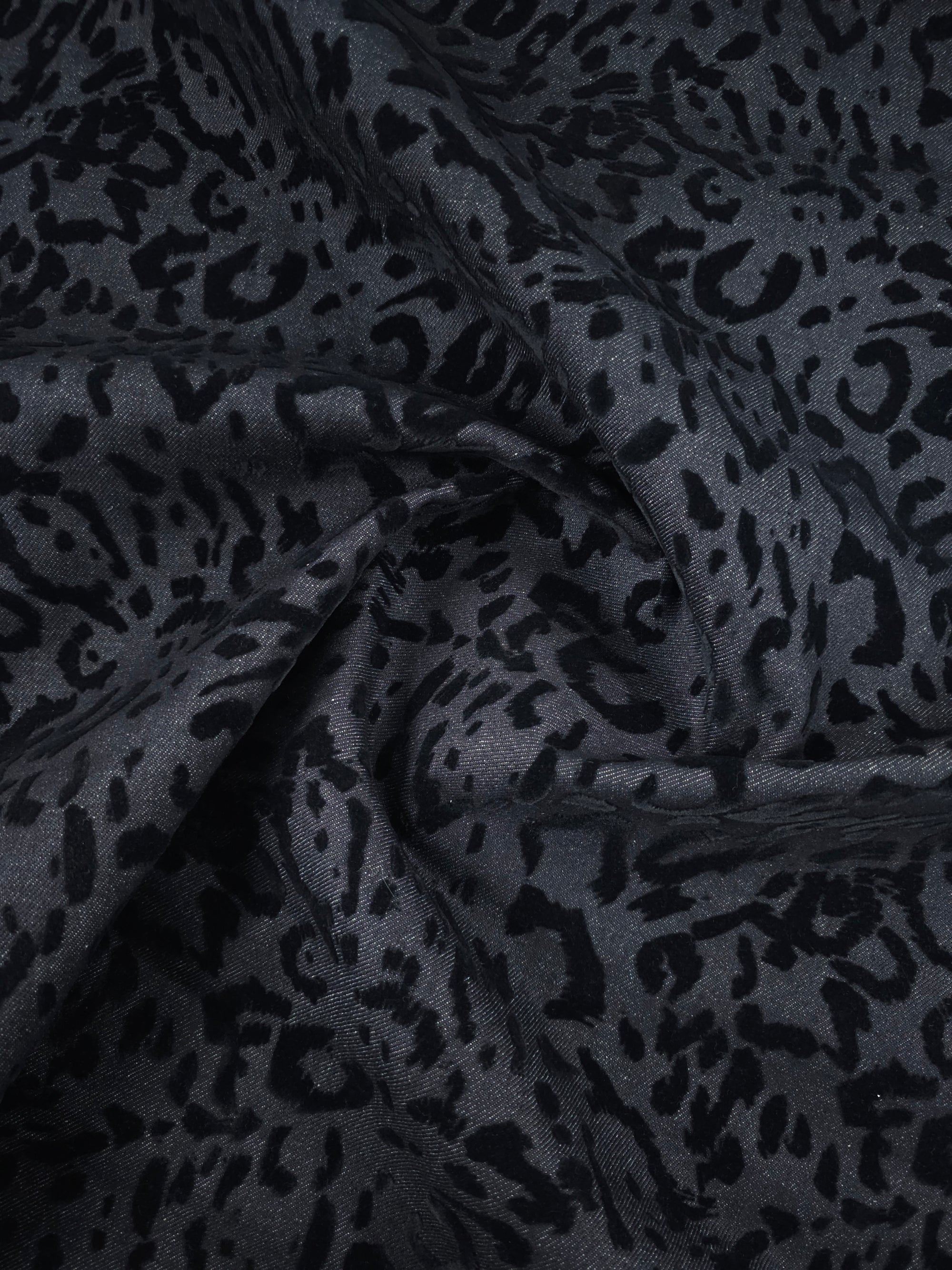 Charcoal Navy Leopard Velvet Burnout Denim
