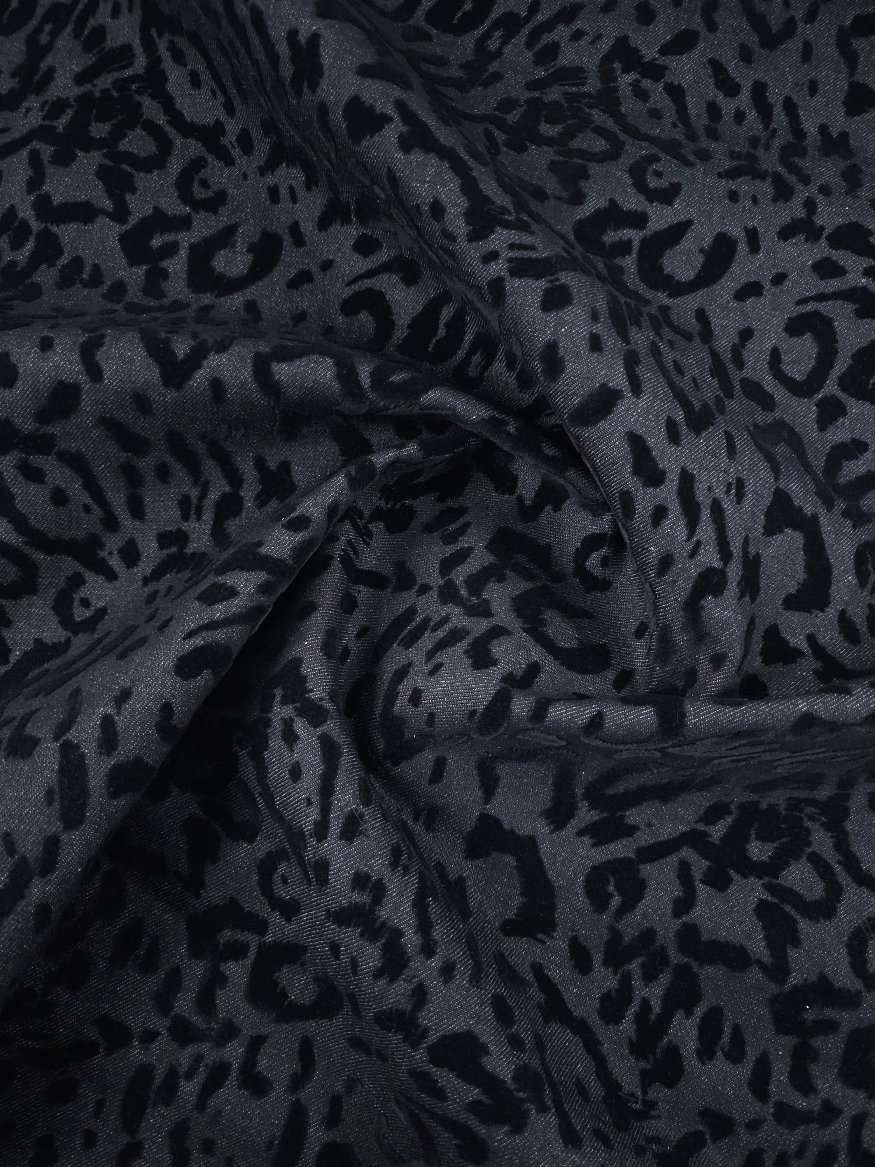 Charcoal Navy Leopard Velvet Burnout Denim