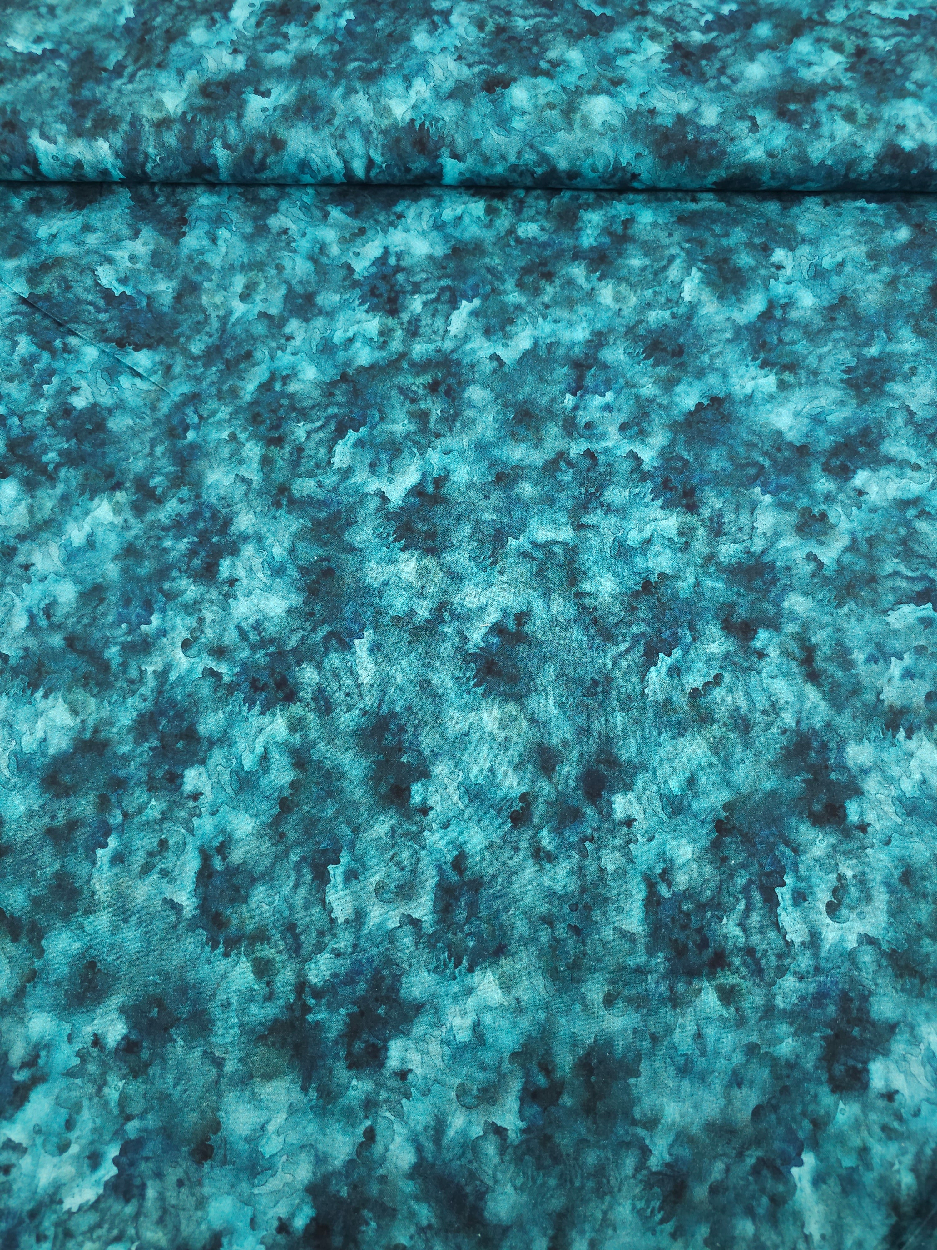 Teal Iris Watercolour Smoke 100% Cotton 106" *EXTRA WIDE*