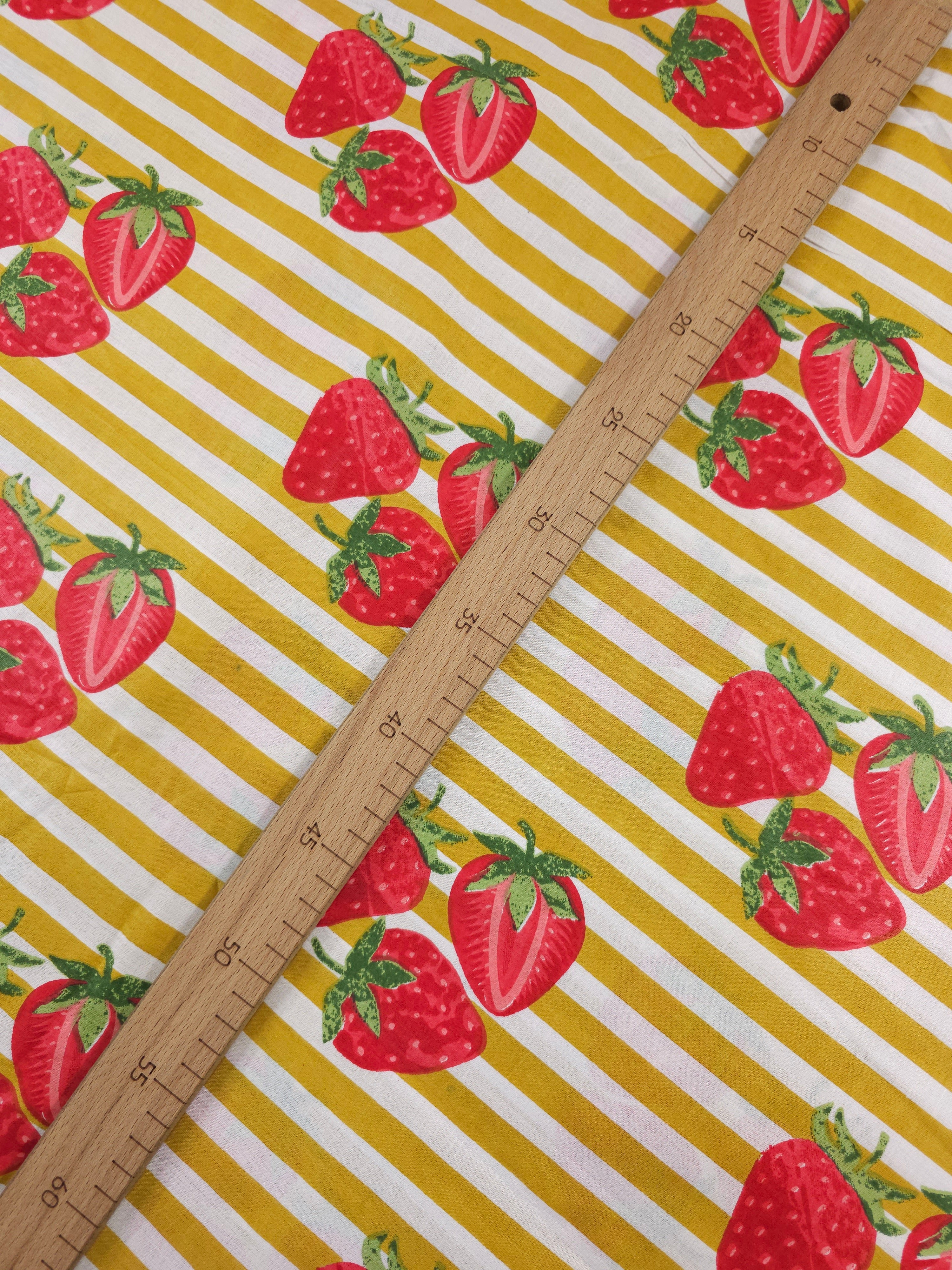 Marigold Strawberry Stripe Lightweight Cambric Cotton