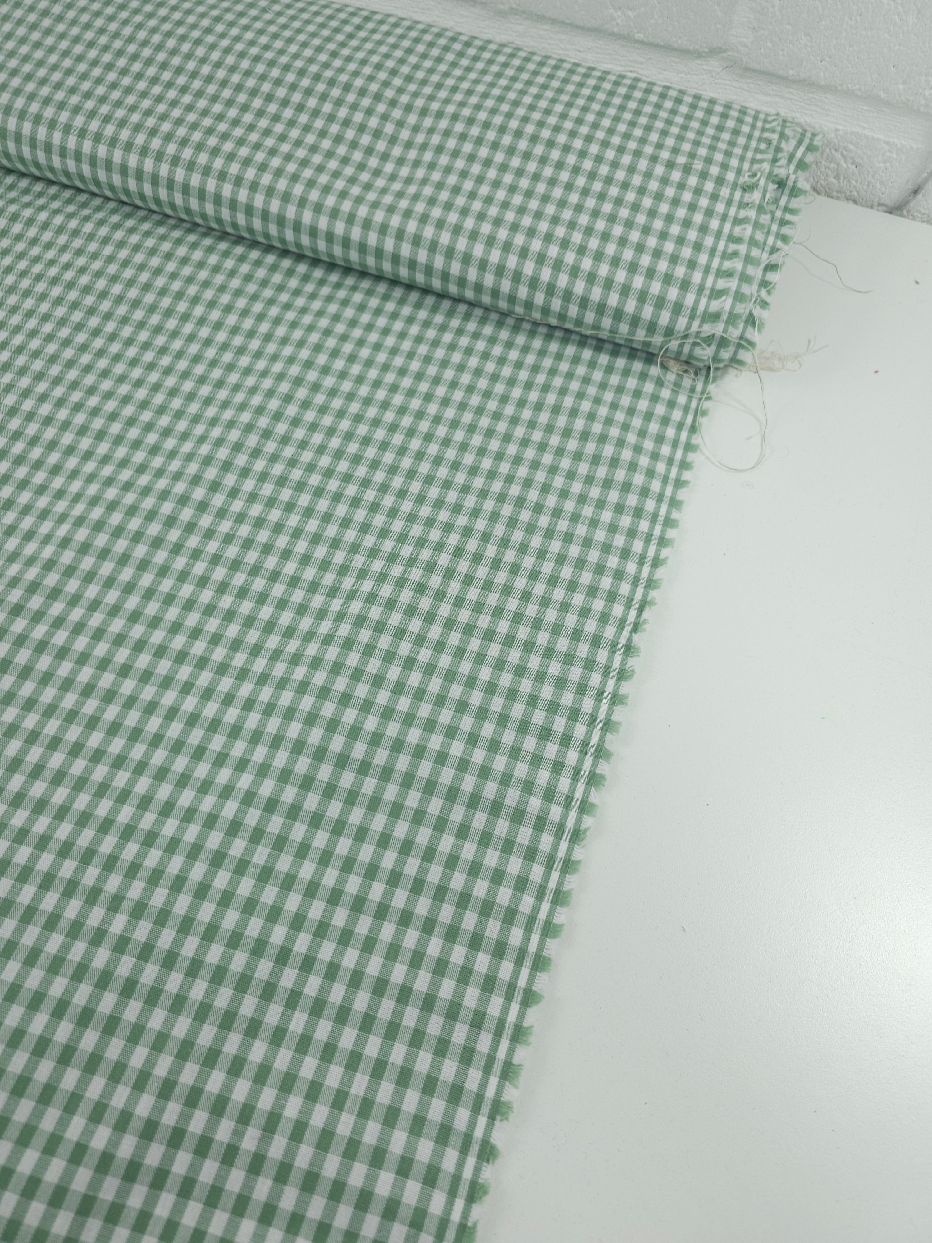 Sage Green Small Gingham 100% Cotton 55"