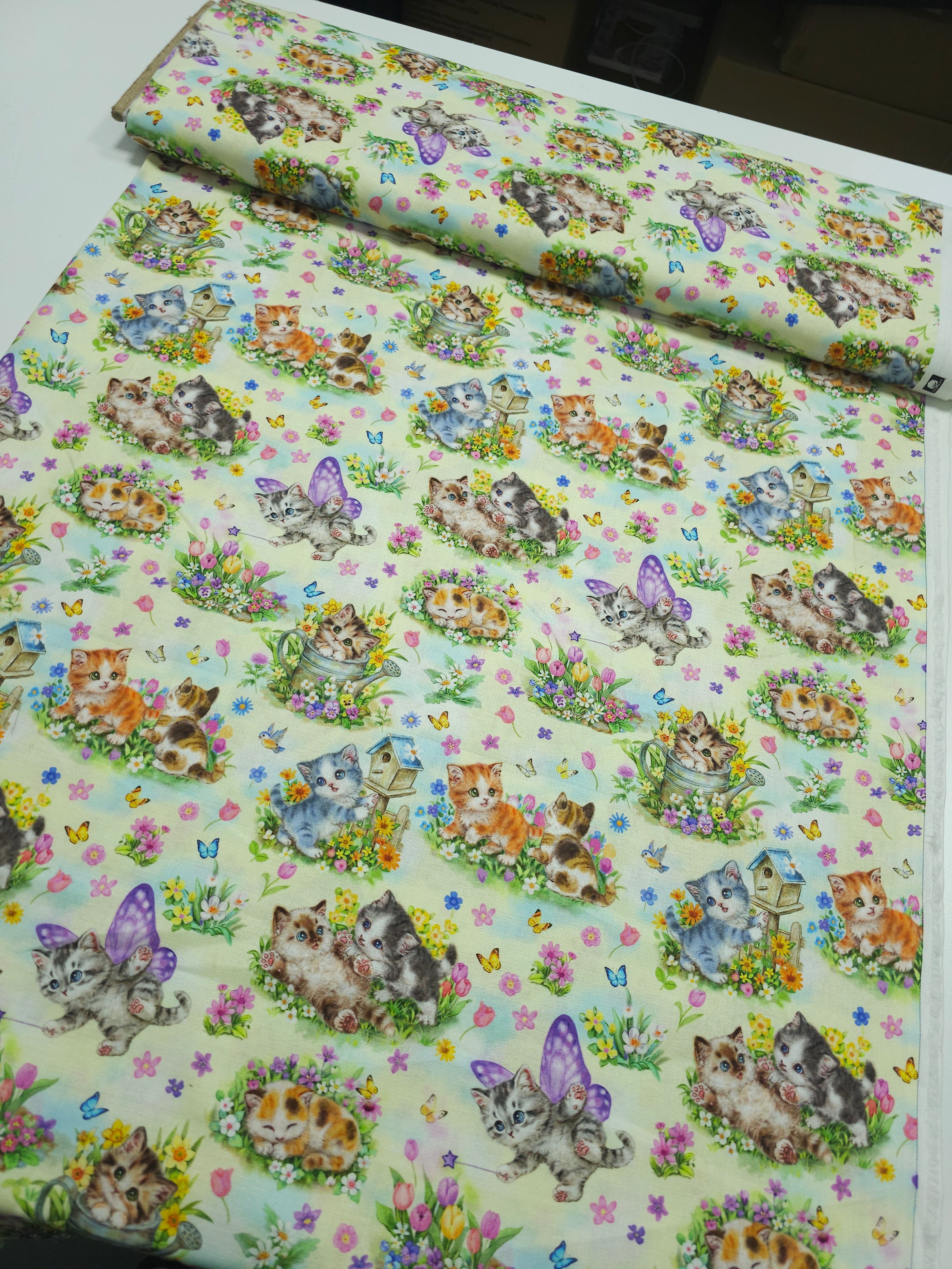 Floral Daydream Kittens 100% Cotton