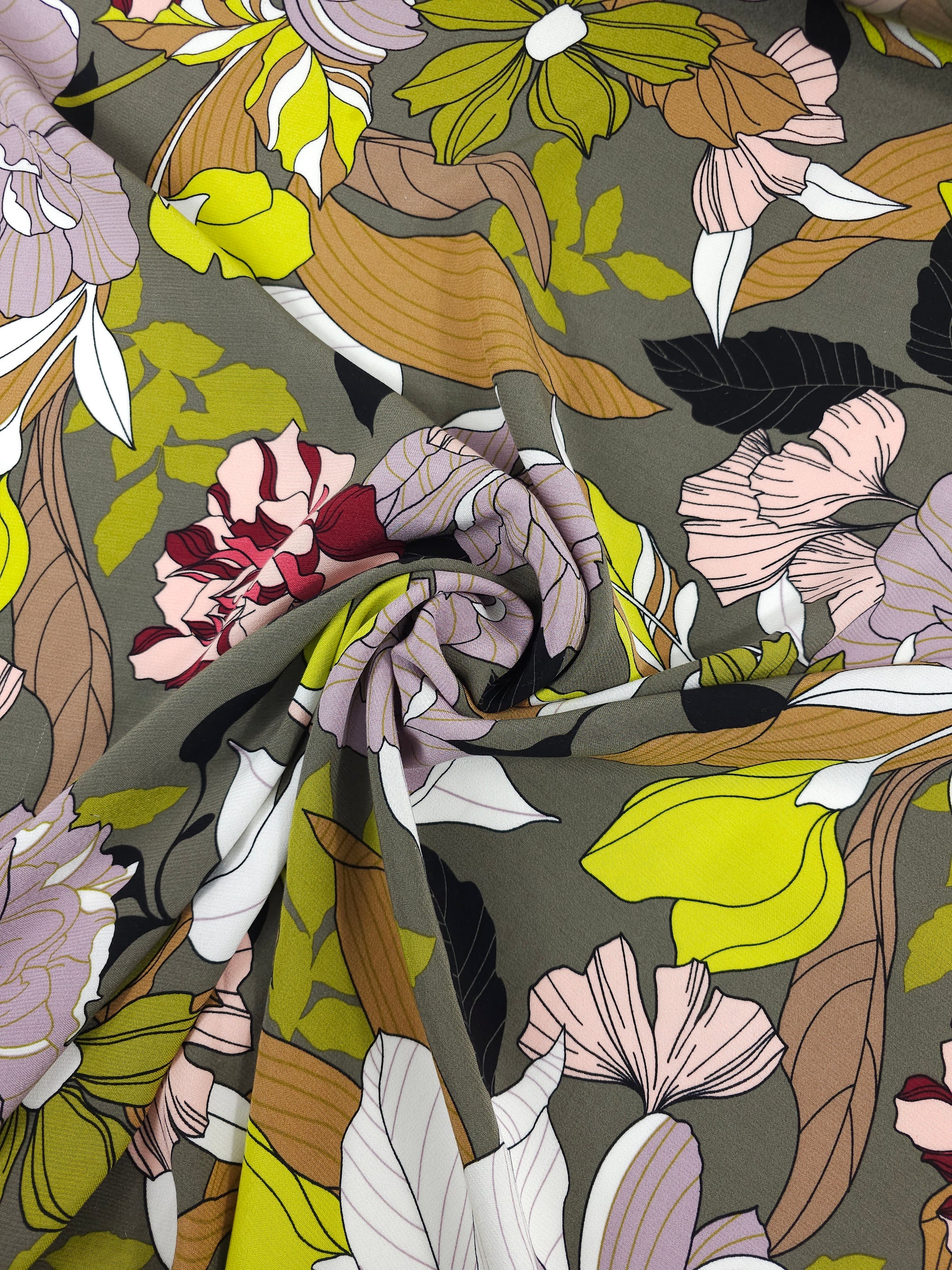 Vintage Large Floral Viscose Satin