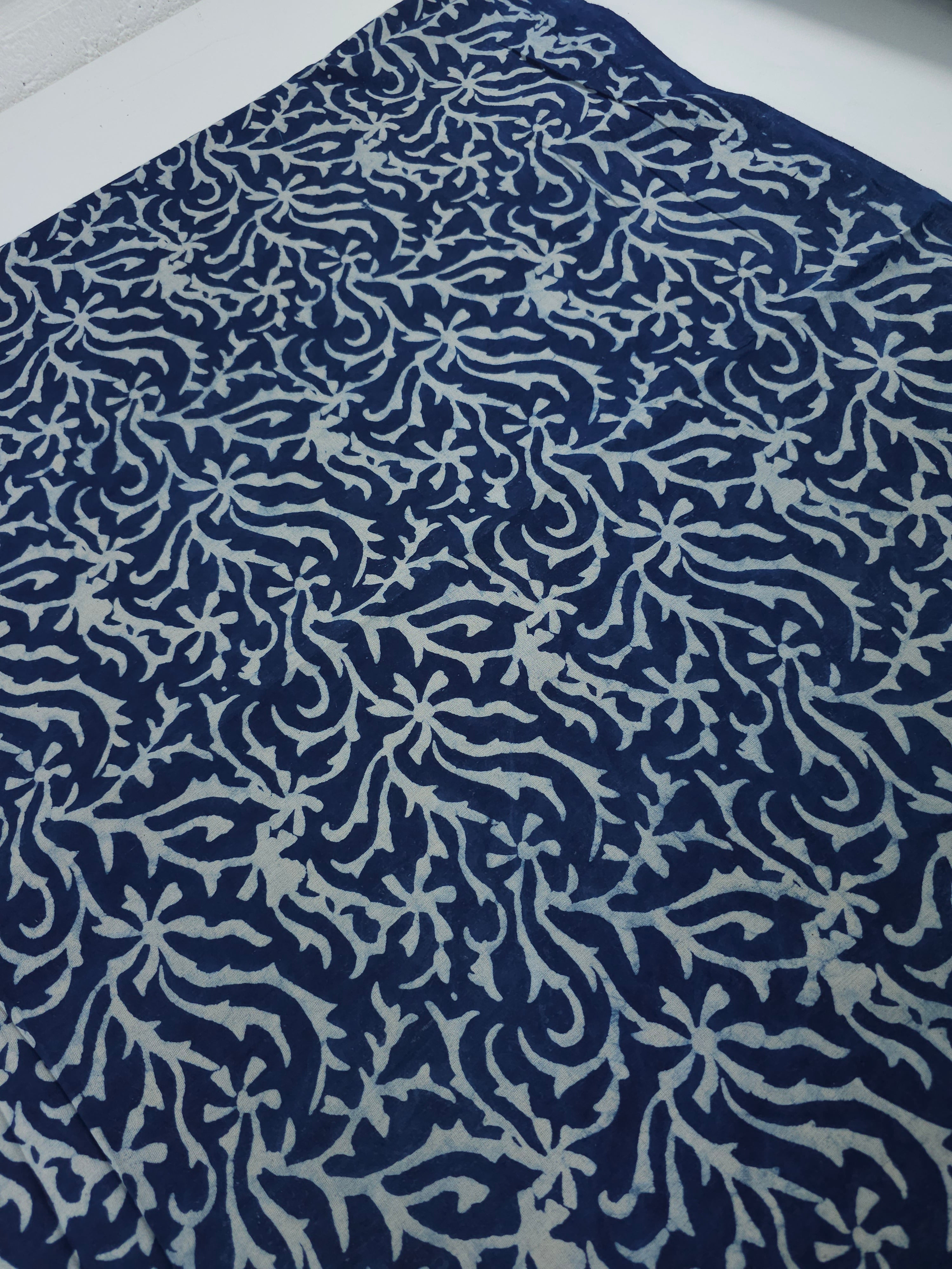 Deep Blue Floral Web Twine Block Print Cotton