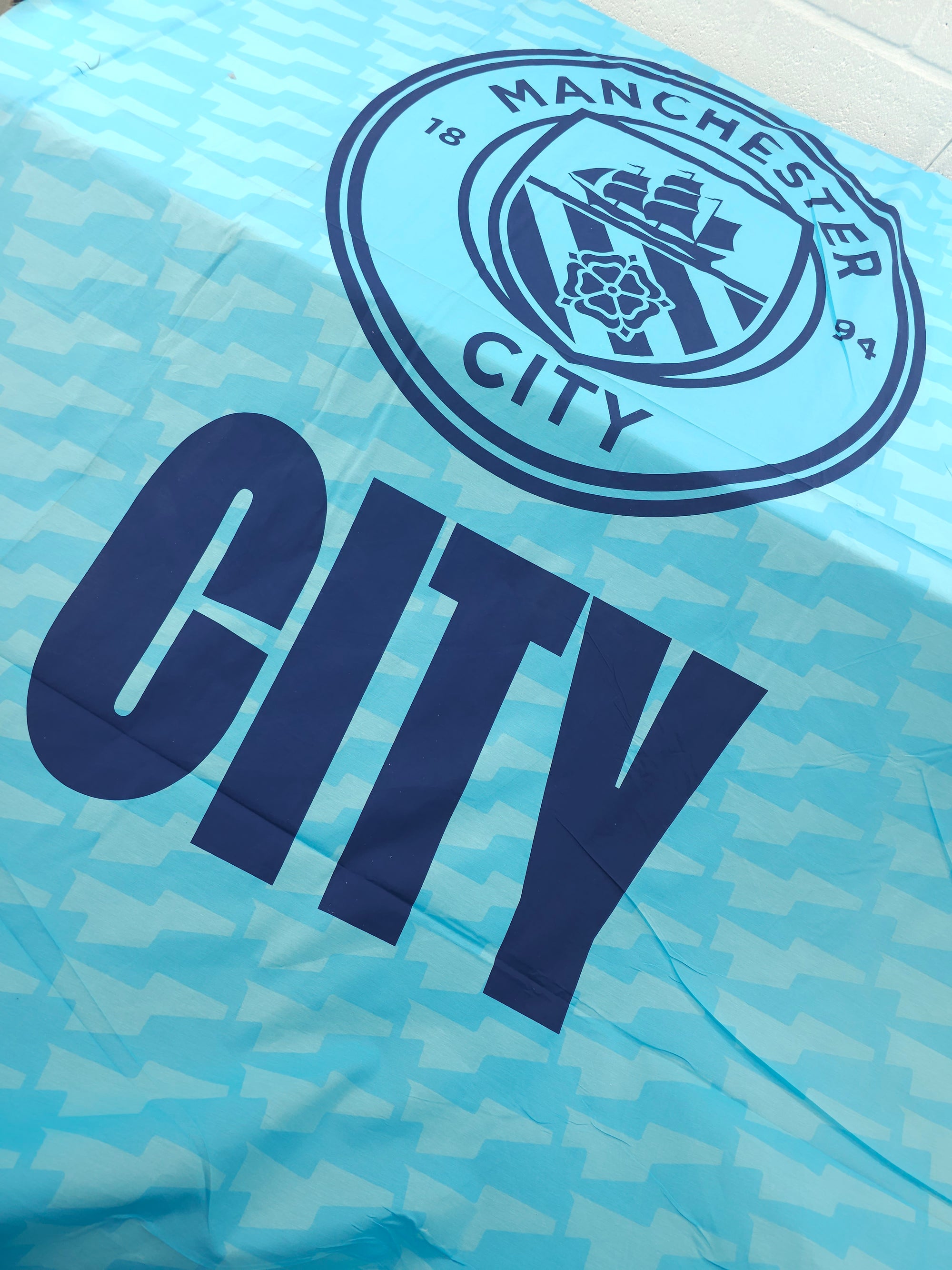 Manchester City FC Large Emblem 100% Cotton Football Fabric 94" - 1.55m Panel *EXTRA WIDE*