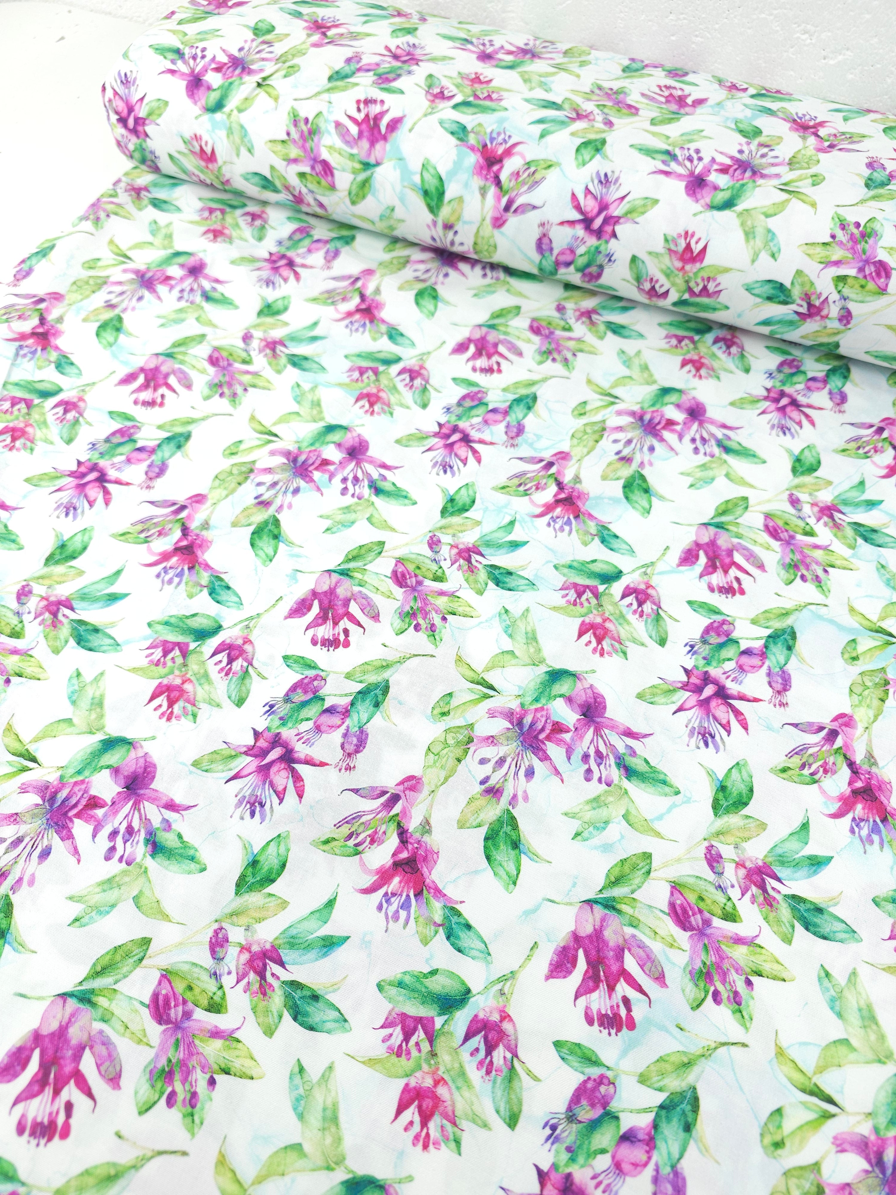 Magenta Trailing Fuchsia Floral Floral 100% Cotton