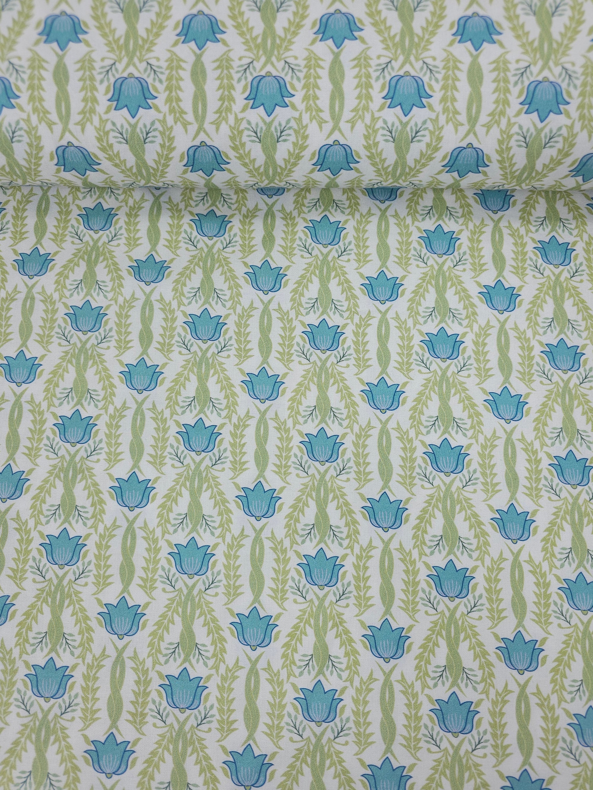 Lime/Blue Garden Delight Floral 100% Cotton
